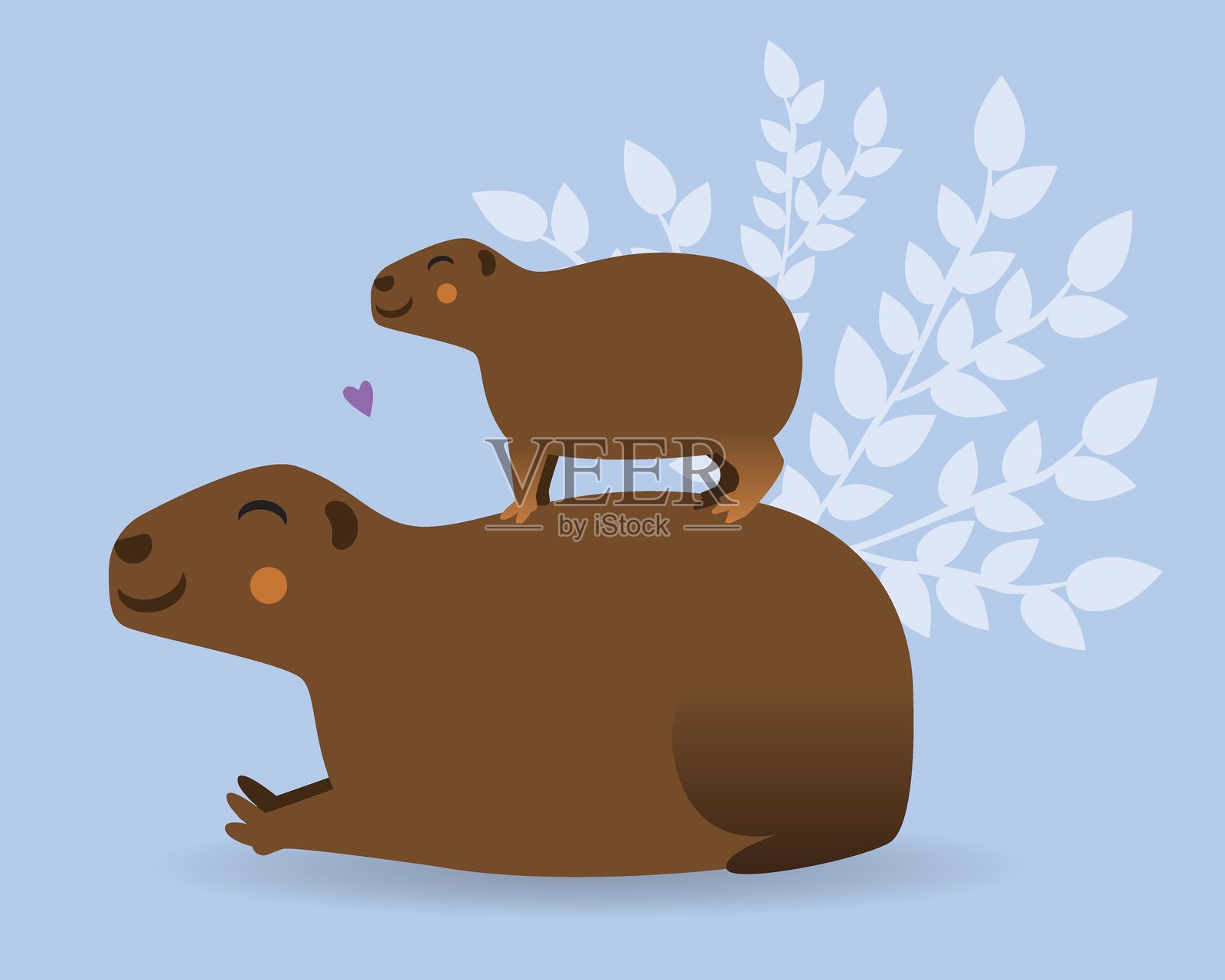 无缝图案,包含心形的水豚,平面矢量插图,水豚作为抽象图案插画图片素材