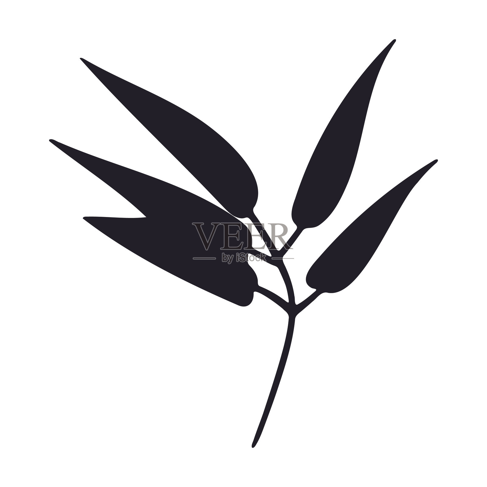 卡通竹枝。黑色装饰性竹干,丛林植物的叶子平面矢量插图。白色背景上的竹枝。插画图片素材