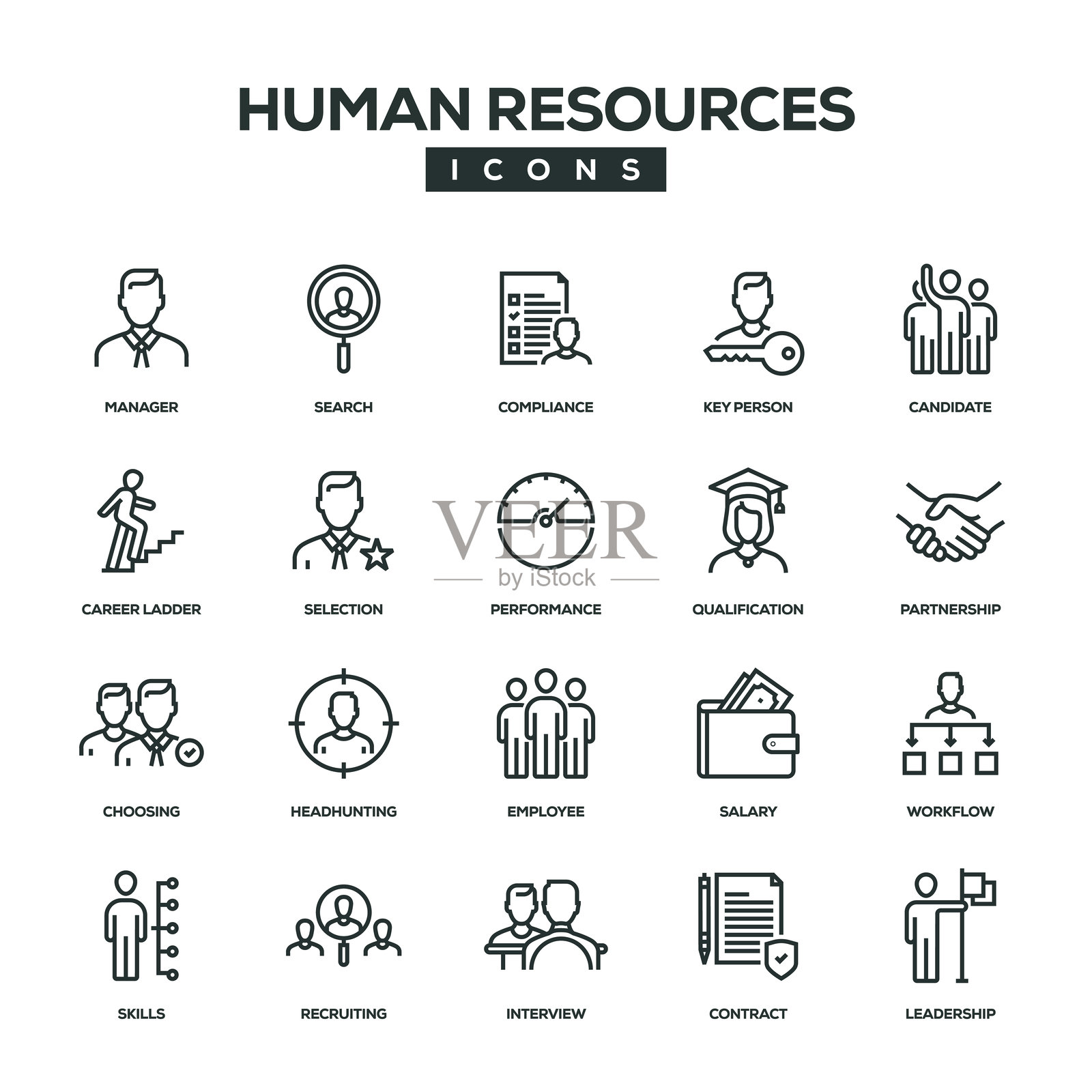 人力资源线图标设置插画图片素材