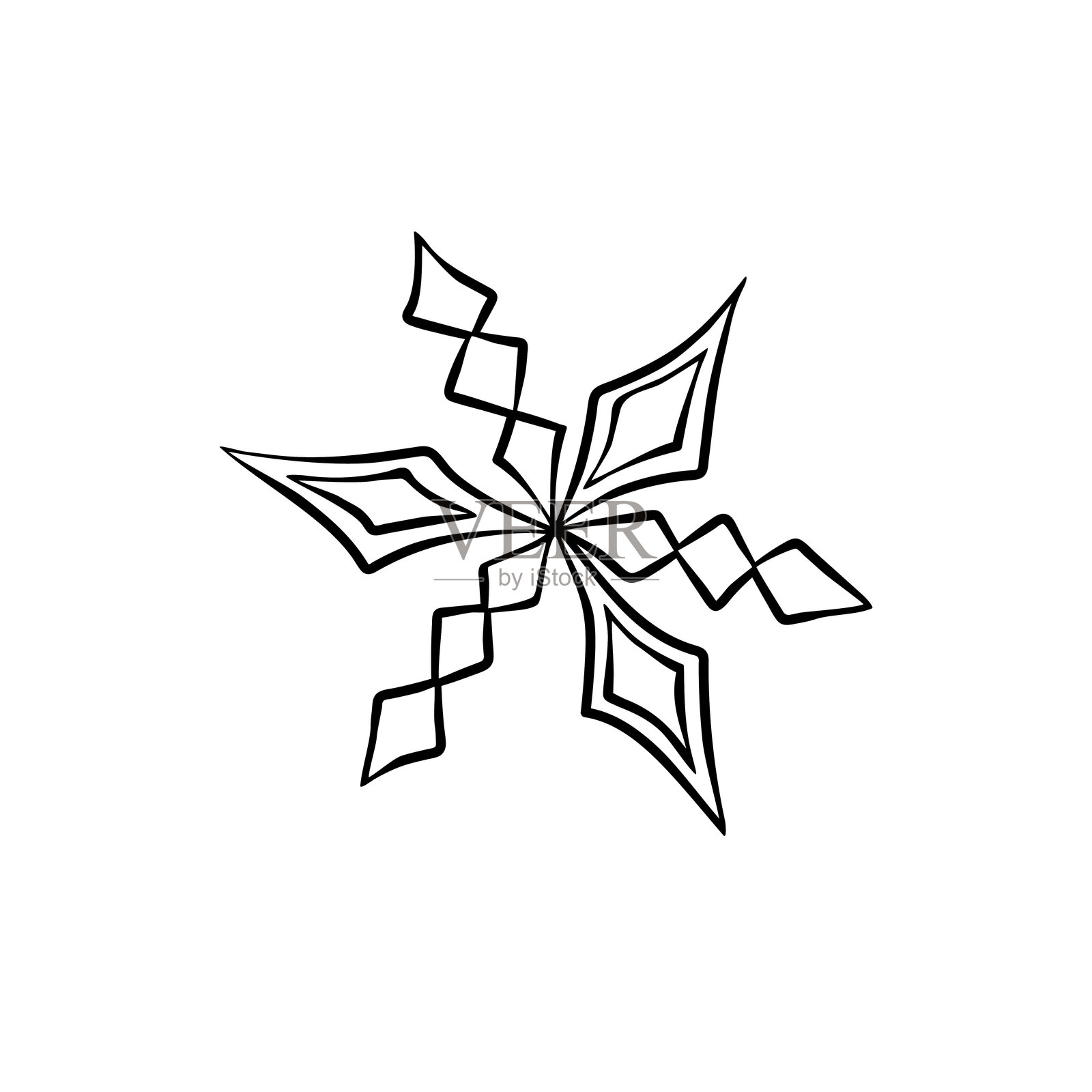 黑色雪花孤立在白色背景上。线条艺术,涂鸦,手绘。圣诞节,新年,冬季设计元素和图标。简单的矢量插图。插画图片素材