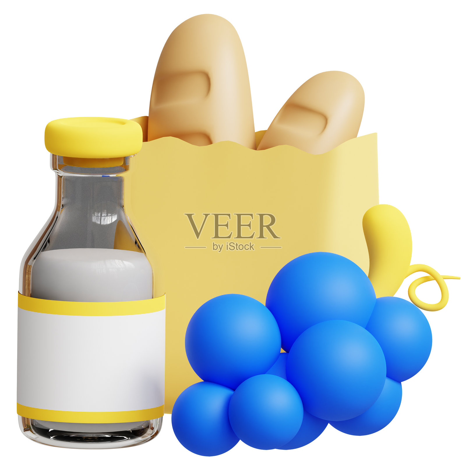 杂货购物3D图标插图。照片摄影图片