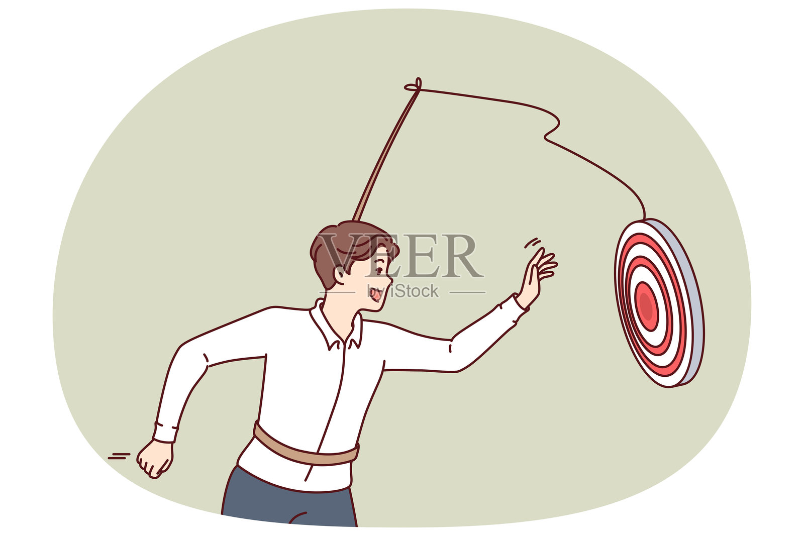 一个有目标的男人追逐目标,展现出追求成功的雄心和自律。插画图片素材