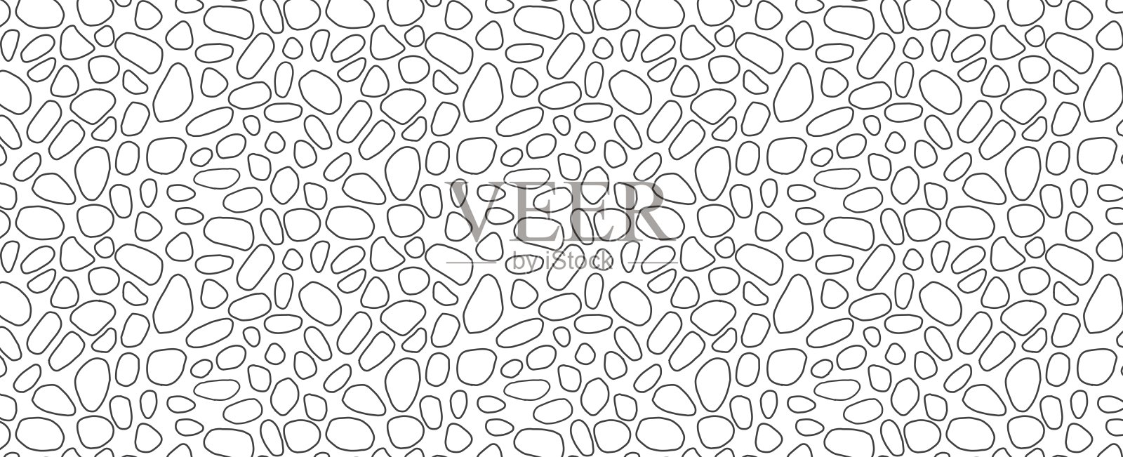 圆形石头马赛克图案。白色或透明的卵石带有黑色轮廓。插画图片素材