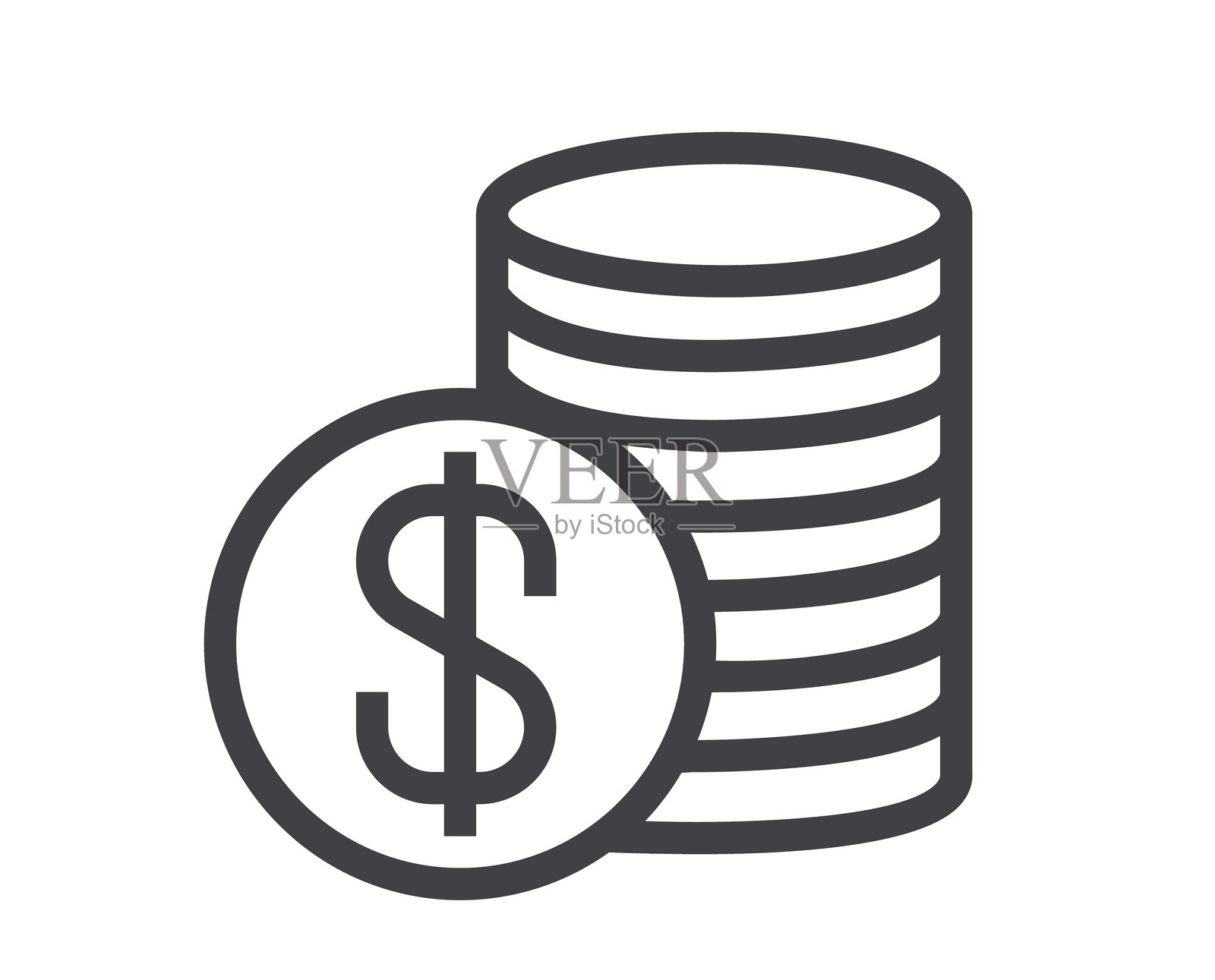 美元硬币现金线条孤立简单图标集。矢量平面图形设计插图插画图片素材