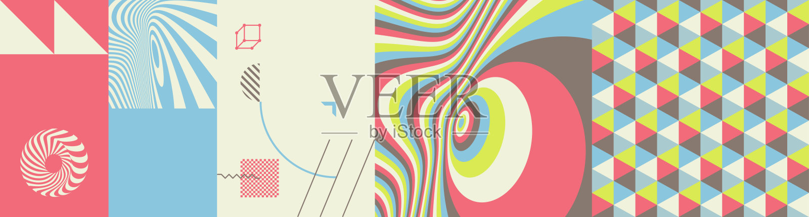 几何形状和形式的艺术构图。带有视觉错觉的图案。封面设计模板。用于小册子、海报、卡片、邀请函、演示文稿、传单或横幅的3D插图。插画图片素材