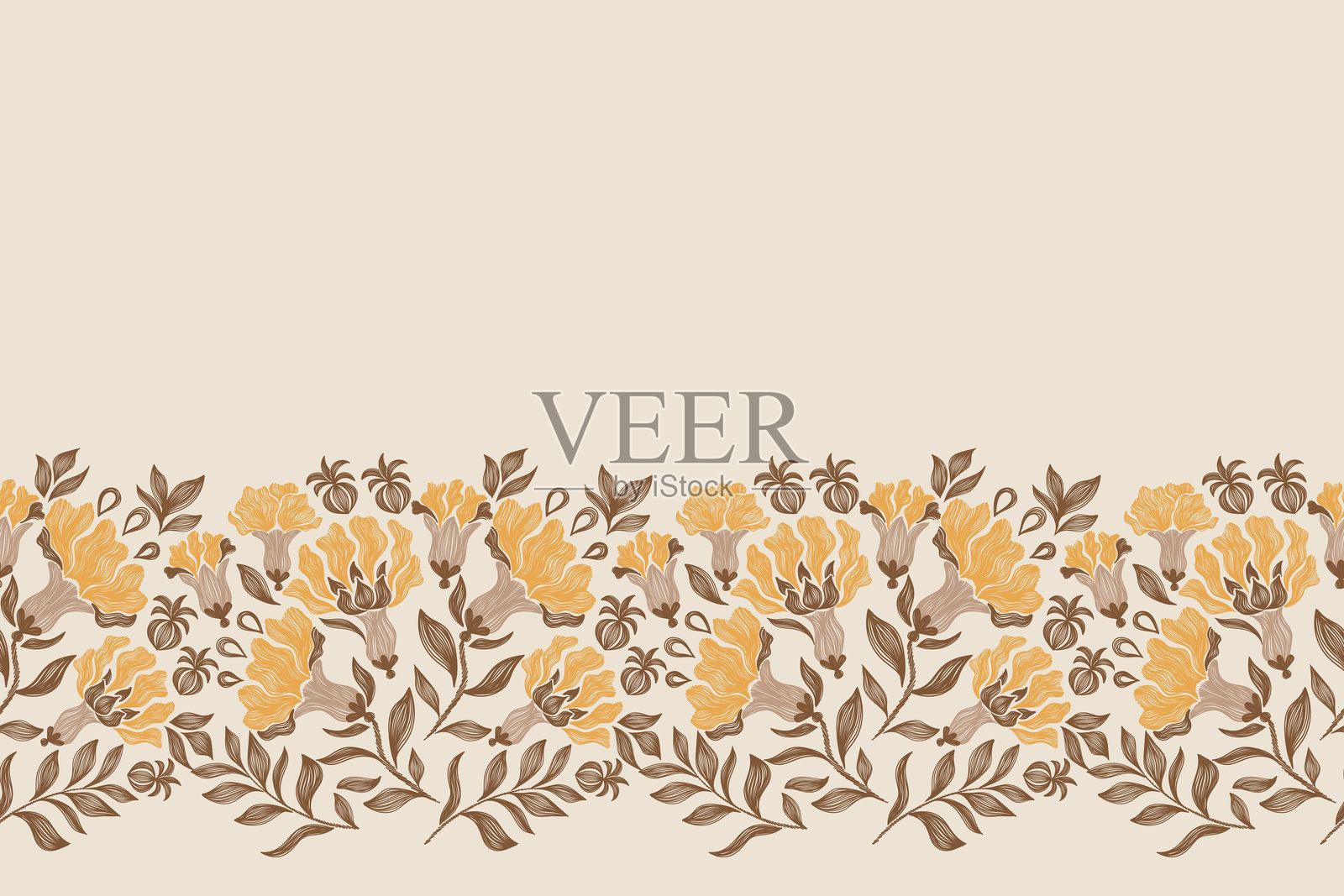 复古花卉图案设计,适用于面料、墙纸装饰背景边框,手绘简约花朵矢量插图。插画图片素材