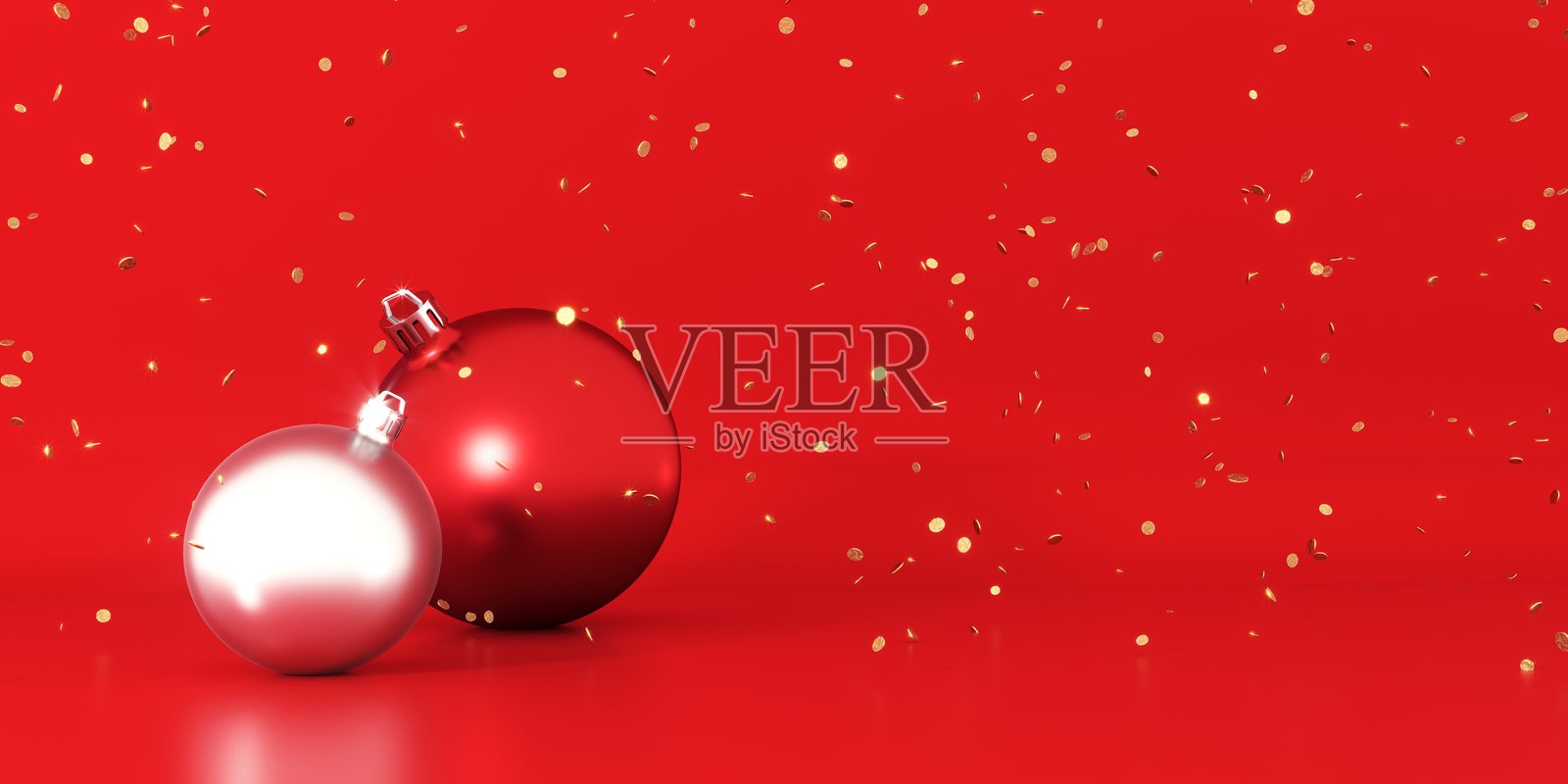 圣诞背景,金色平台和玩具 - 3D渲染。照片摄影图片