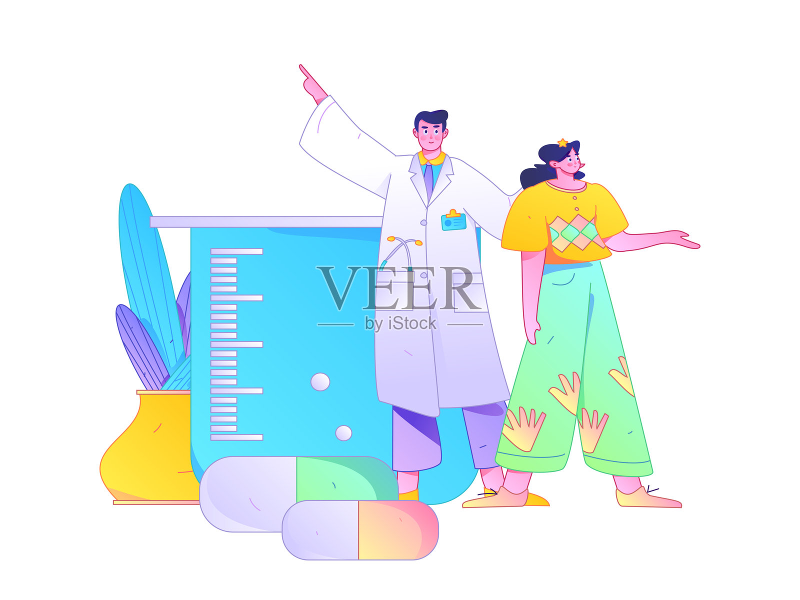 医务人员抗击疫情的扁平矢量概念手绘插图插画图片素材