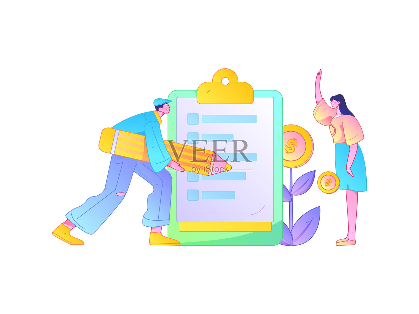 邀请朋友进行问卷调查的扁平矢量概念手绘插图插画图片素材