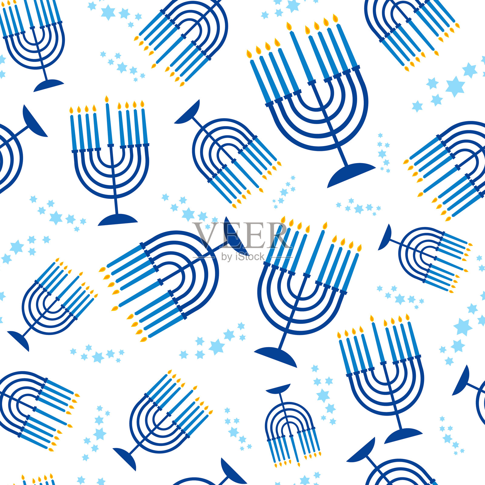 美丽蓝色的光明节无缝背景图案插画图片素材