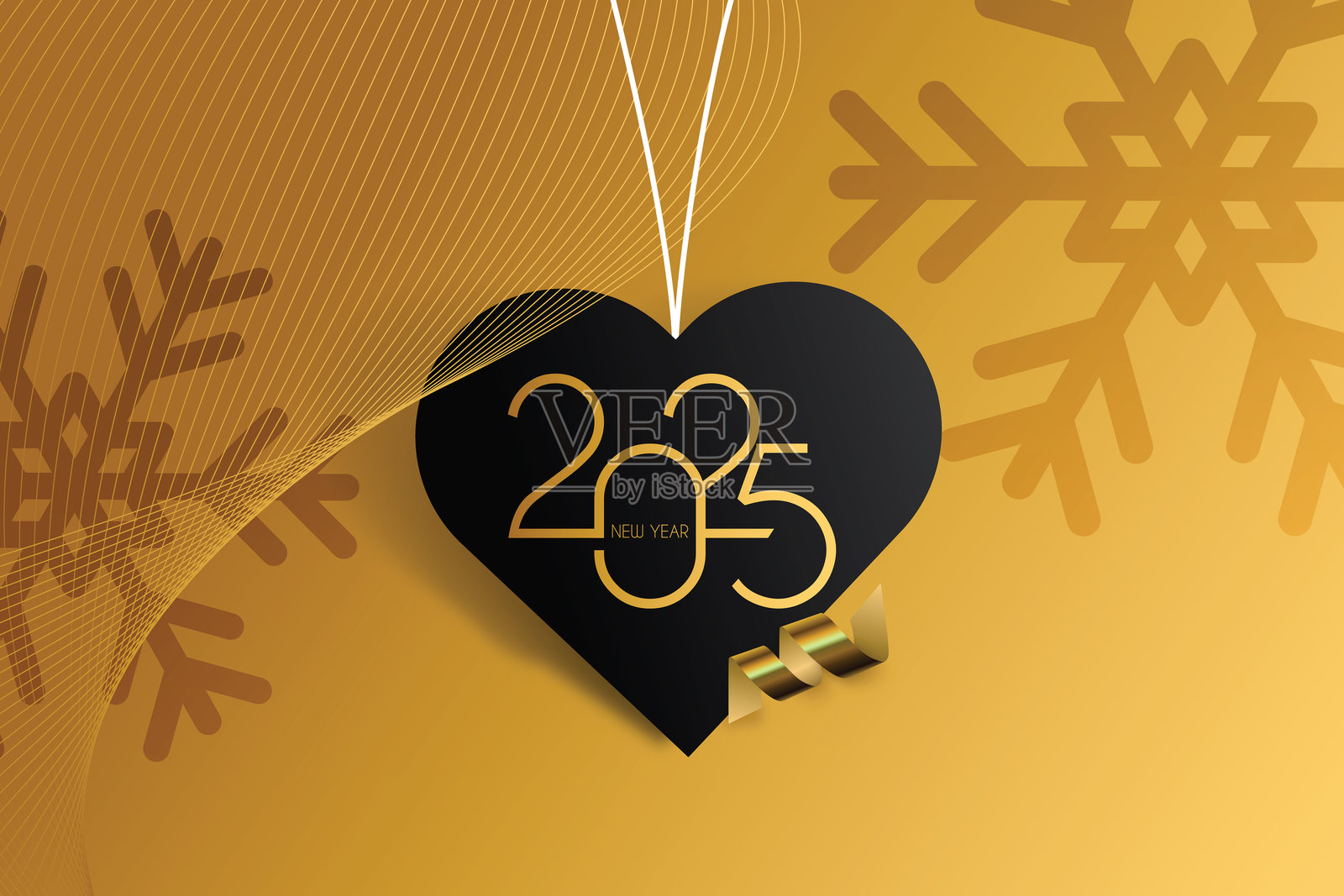 2025年新年快乐。心形抽象数字矢量插图。节日横幅设计用于贺卡、邀请函、日历等。矢量库存插图插画图片素材