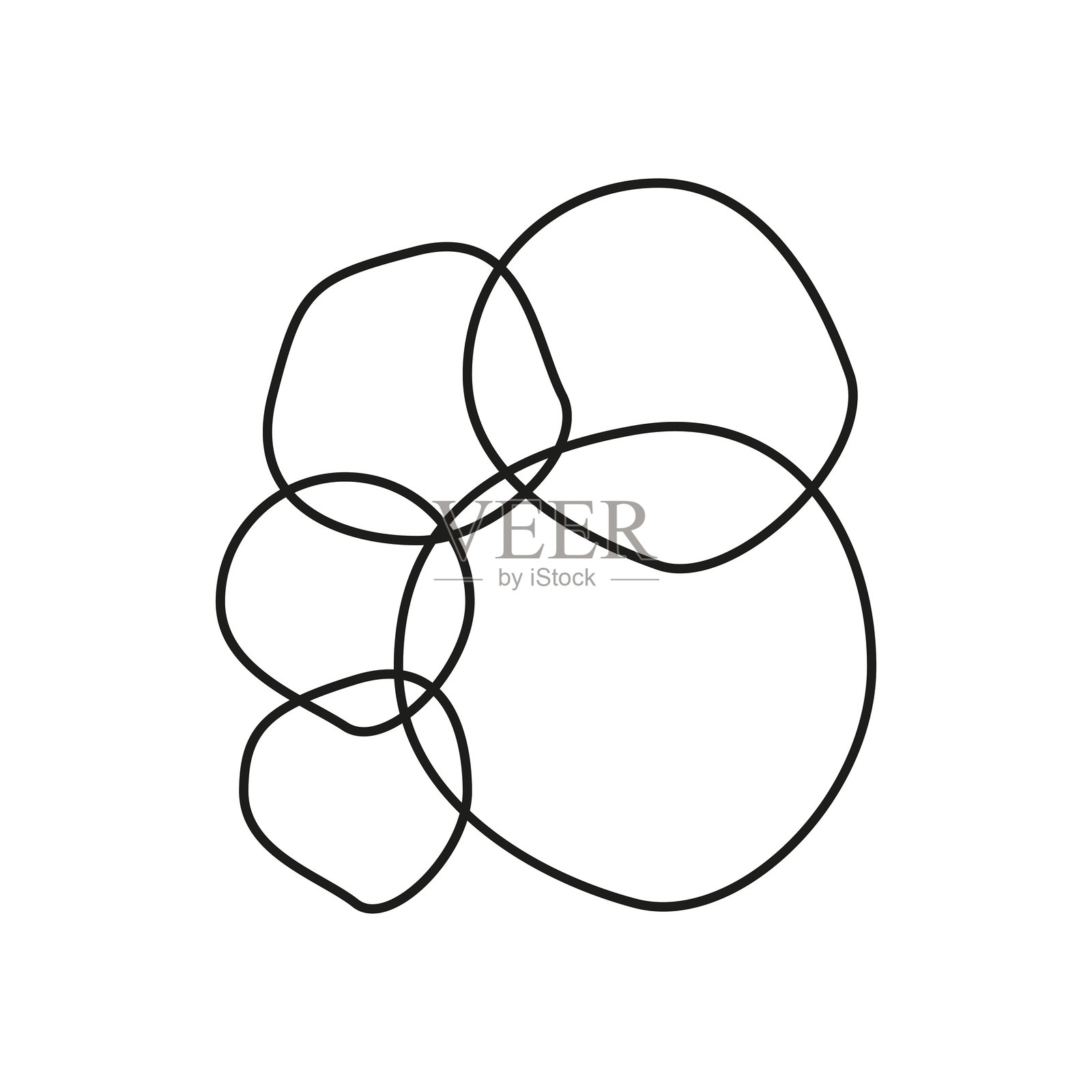 抽象重叠形状。流畅的有机线条。黑色轮廓矢量。几何构图。插画图片素材