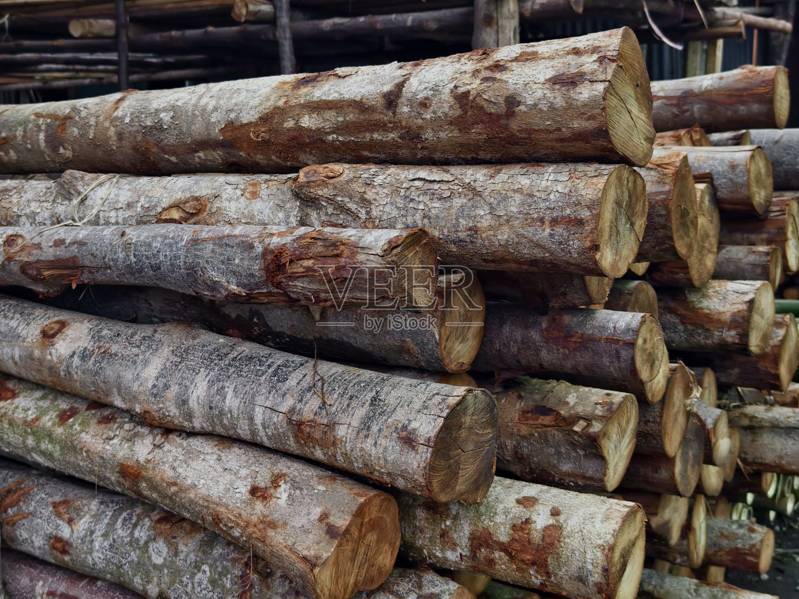 整齐堆叠在一起的木材,形成一个堆栈照片摄影图片