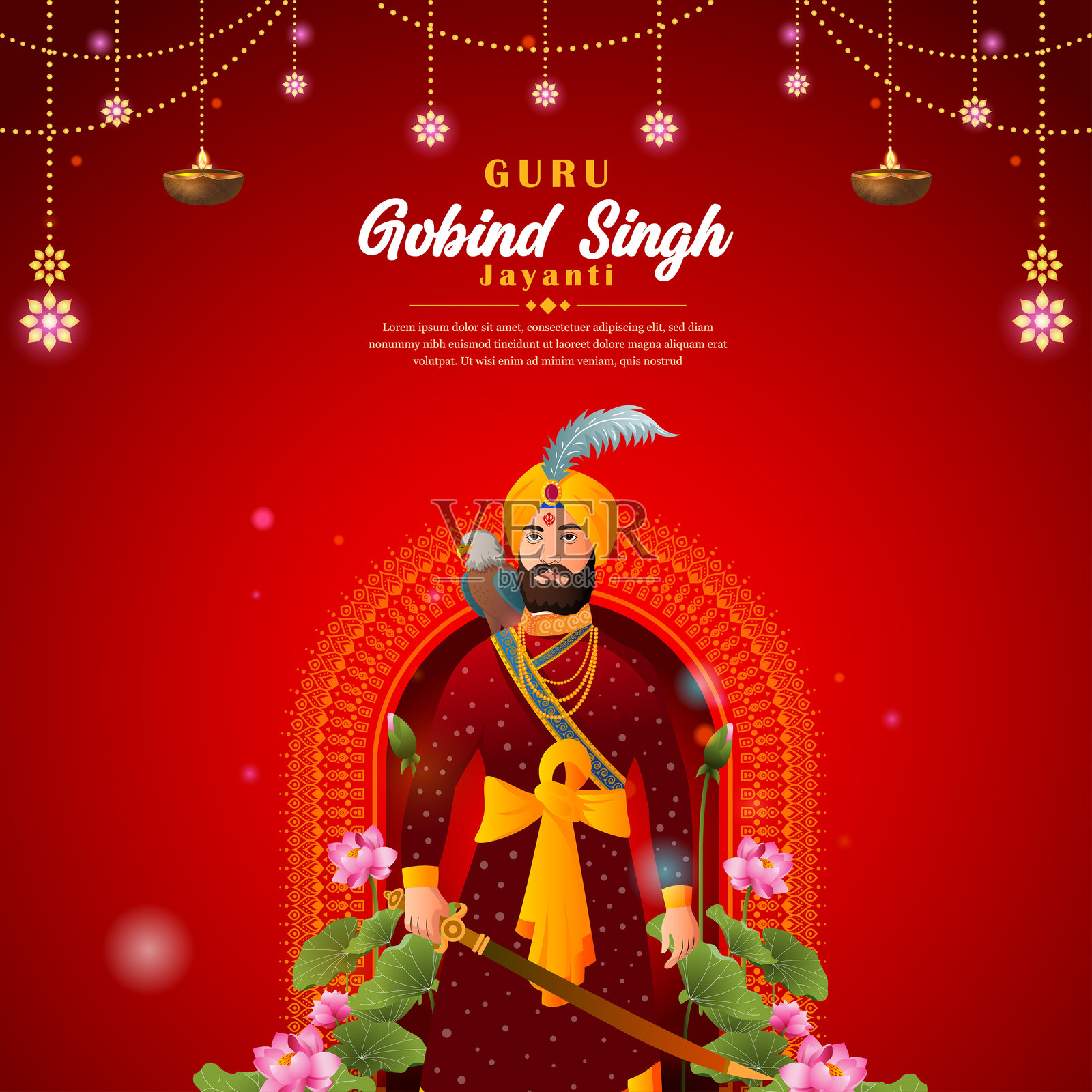 古鲁戈宾德辛格诞辰背景,渐变色彩概念插画图片素材