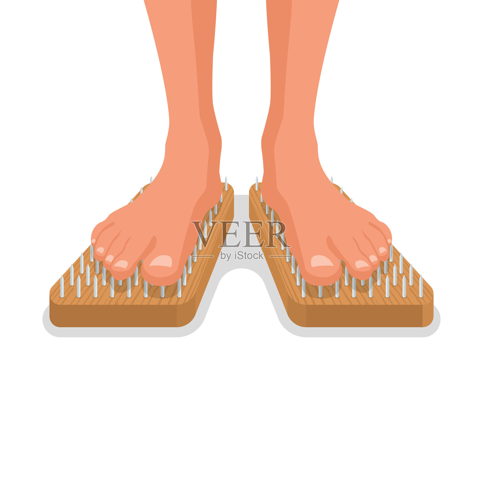 木板萨杜。人脚踩在钉子上。用于瑜伽练习的木板。插画图片素材