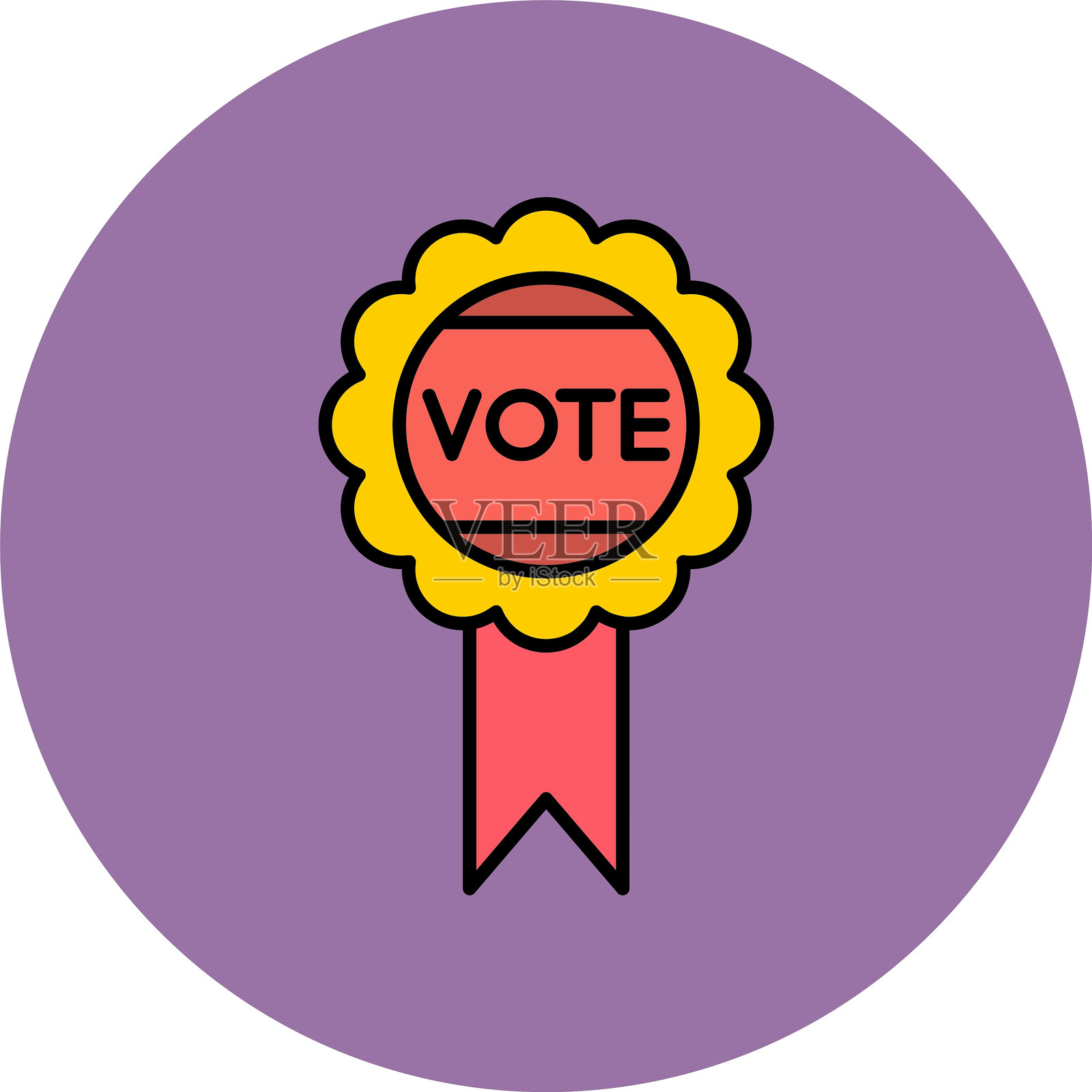 投票徽章线条填充圆形图标插画图片素材