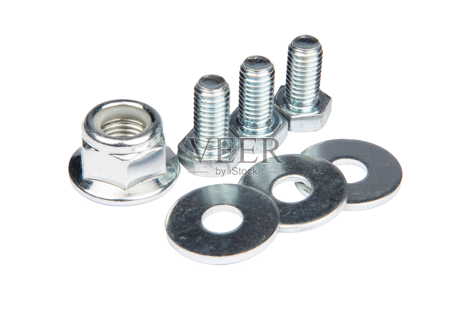 白色背景上的螺栓和垫圈照片摄影图片