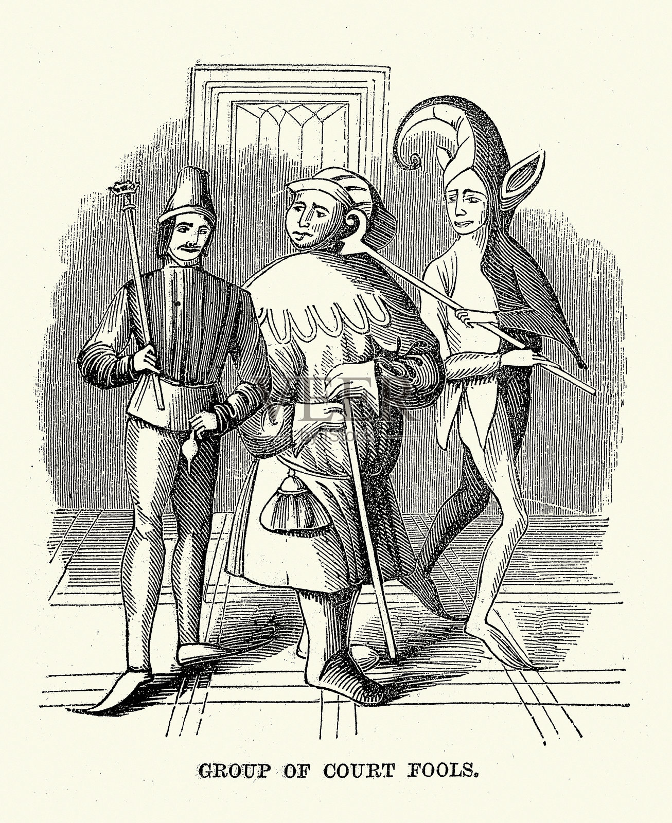 喜剧的历史,小丑,中世纪宫廷小丑,19世纪的复古插图照片摄影图片