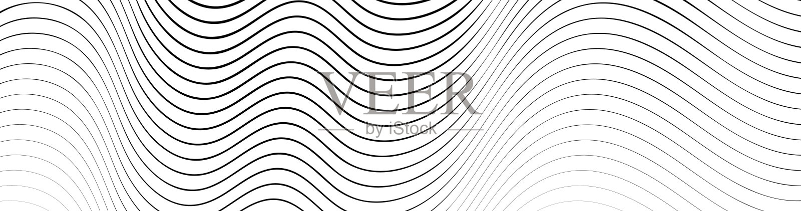 从细到粗的黑色波浪线。用墨水绘制的条纹波浪。具有单色水面纹理的抽象几何背景。对角曲线线条的矢量插图。插画图片素材