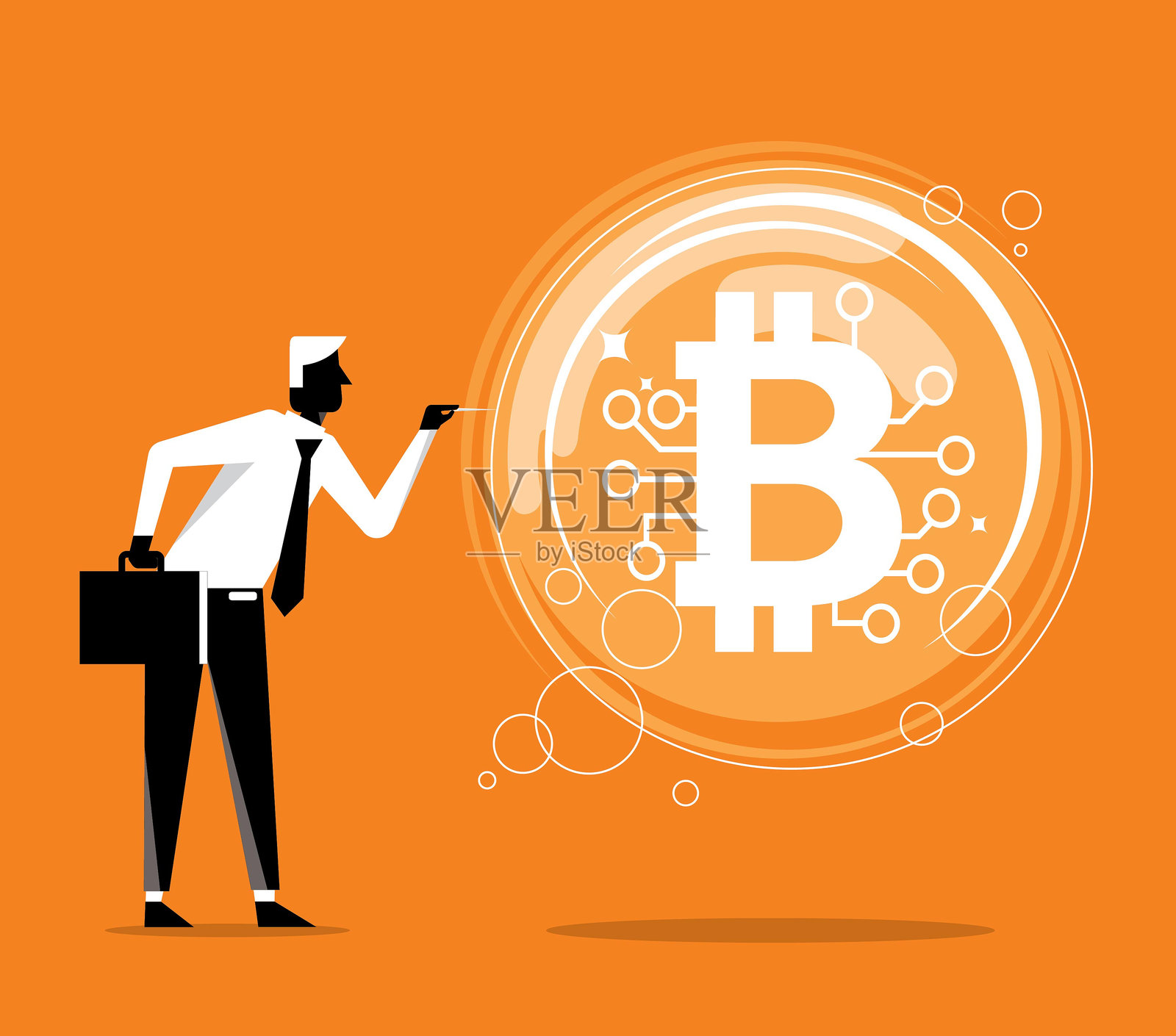 商人手持针刺破比特币泡沫插画图片素材