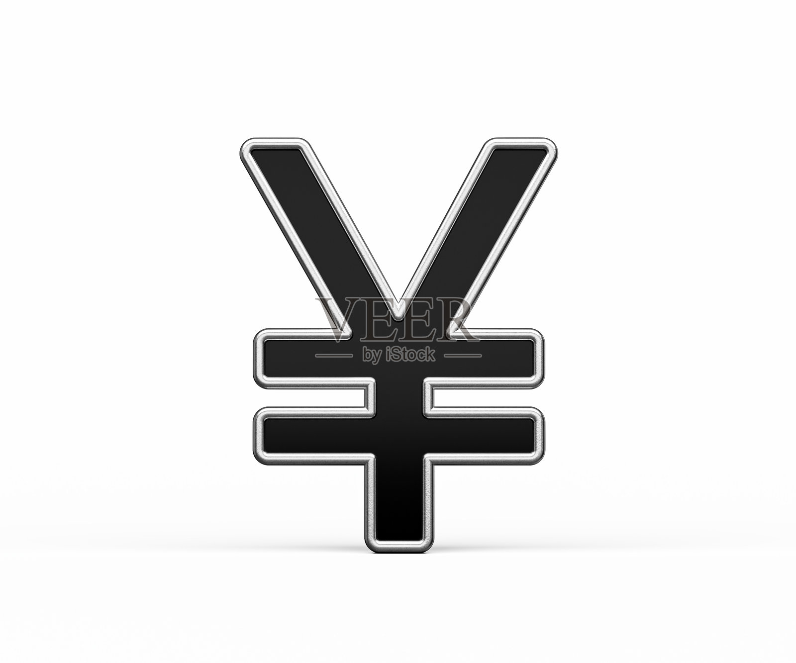 黑色日元货币符号,金属光泽和斜面边缘的3D插图照片摄影图片