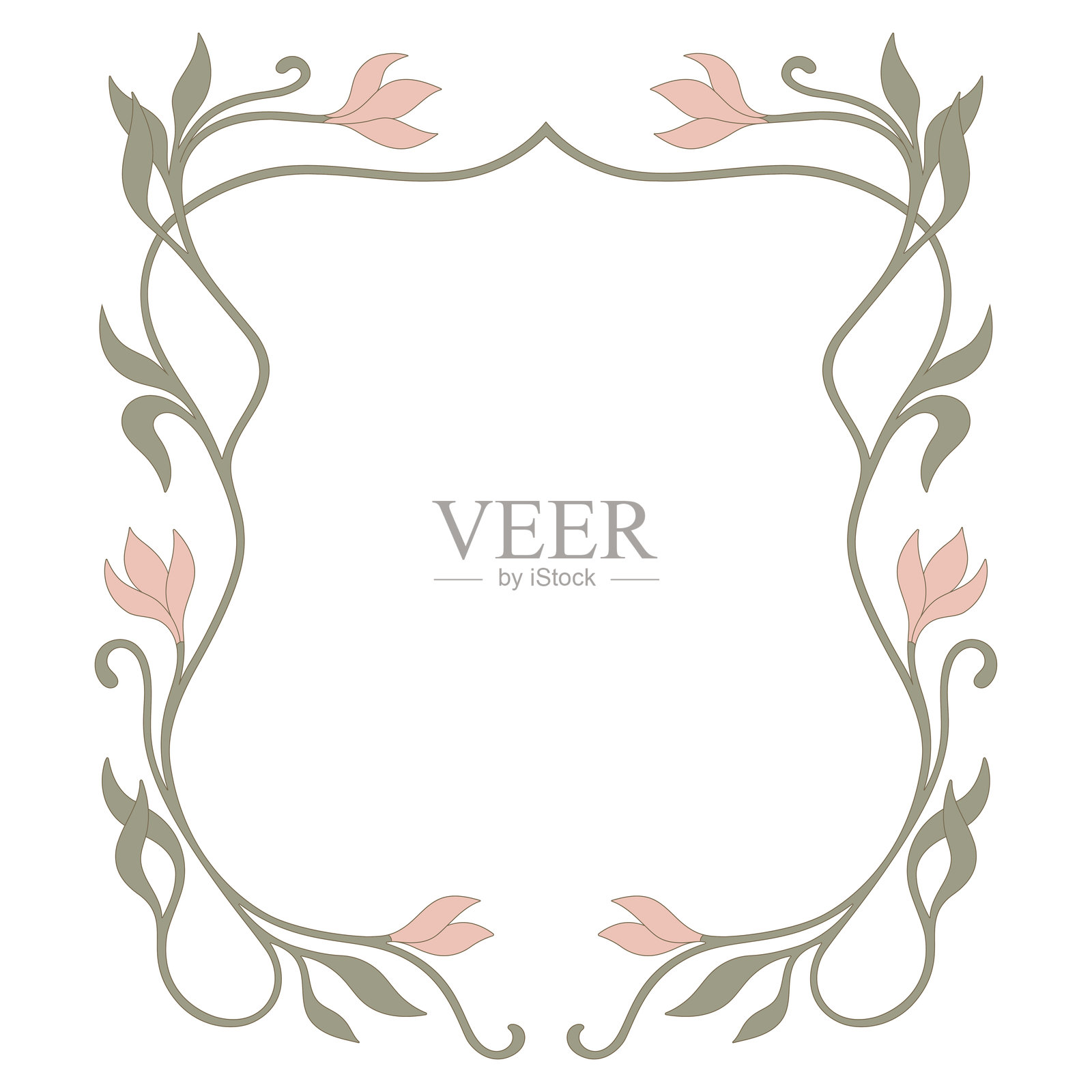 新艺术风格花卉框架。装饰元素。矢量图。插画图片素材