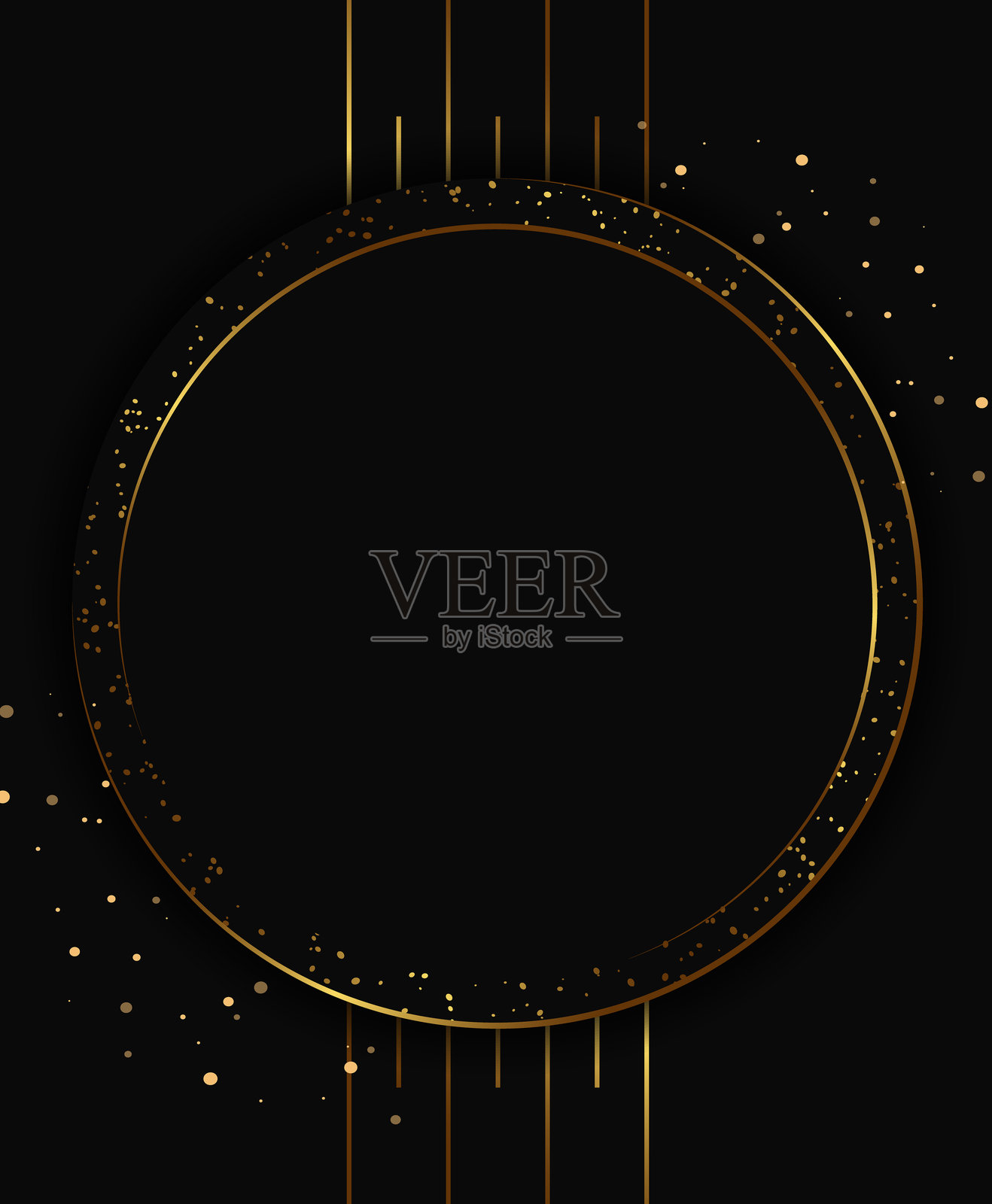 节日广告黑色矢量插图背景,带有金色尘埃、线条和圆形横幅插画图片素材
