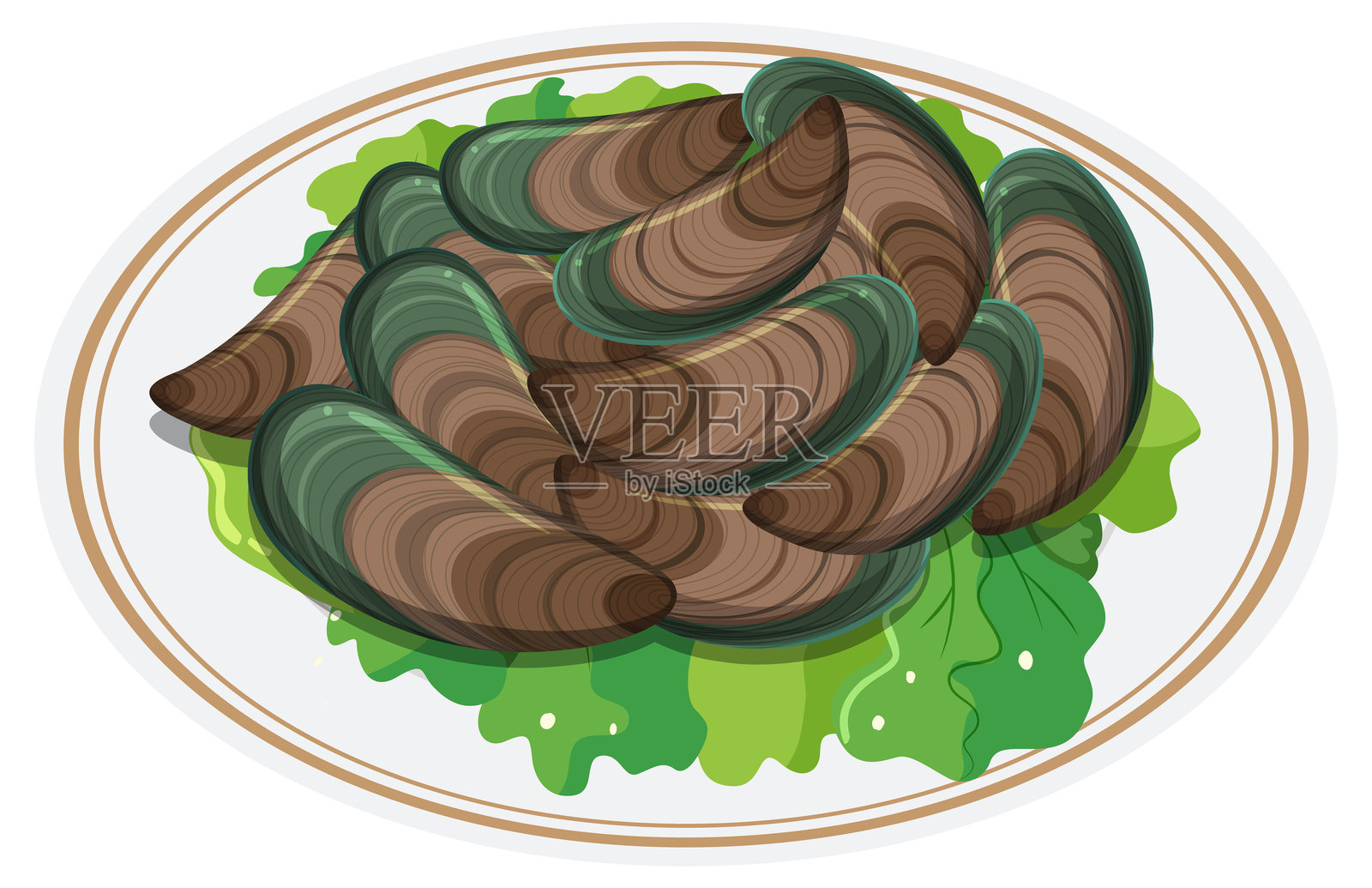 盘子上的贻贝矢量插图插画图片素材