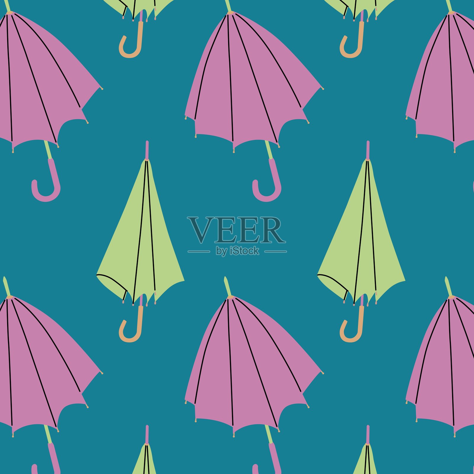 无尽的无缝伞图案。雨天配件。纸张或纺织品印刷。矢量插图。欢快明亮的伞。插画图片素材