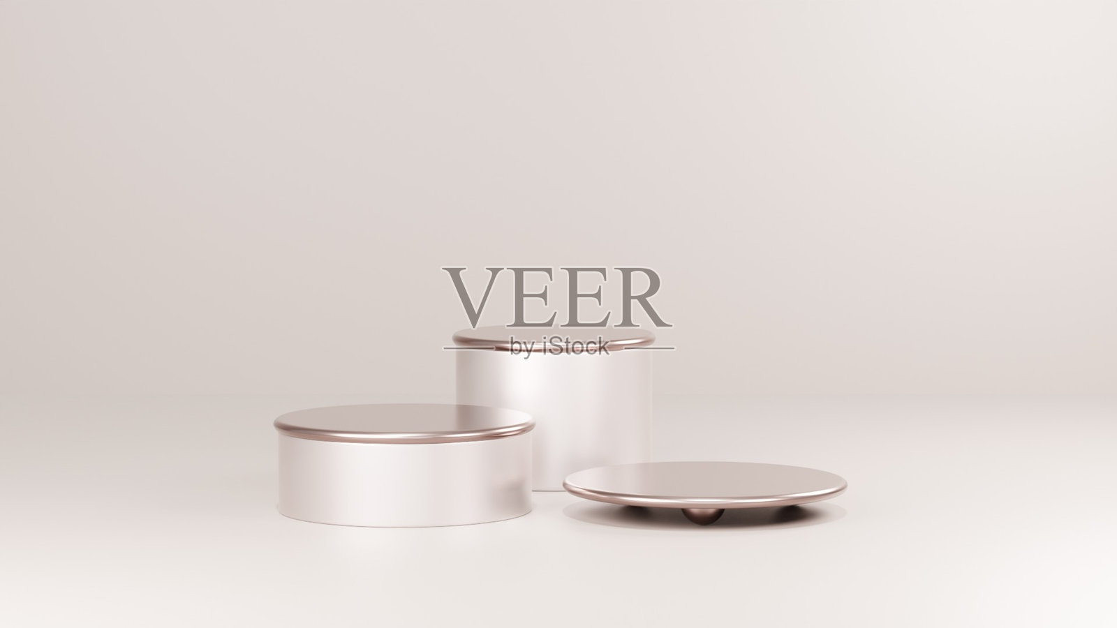 高级米色金色3D渲染圆形讲台的风景展示模板照片摄影图片