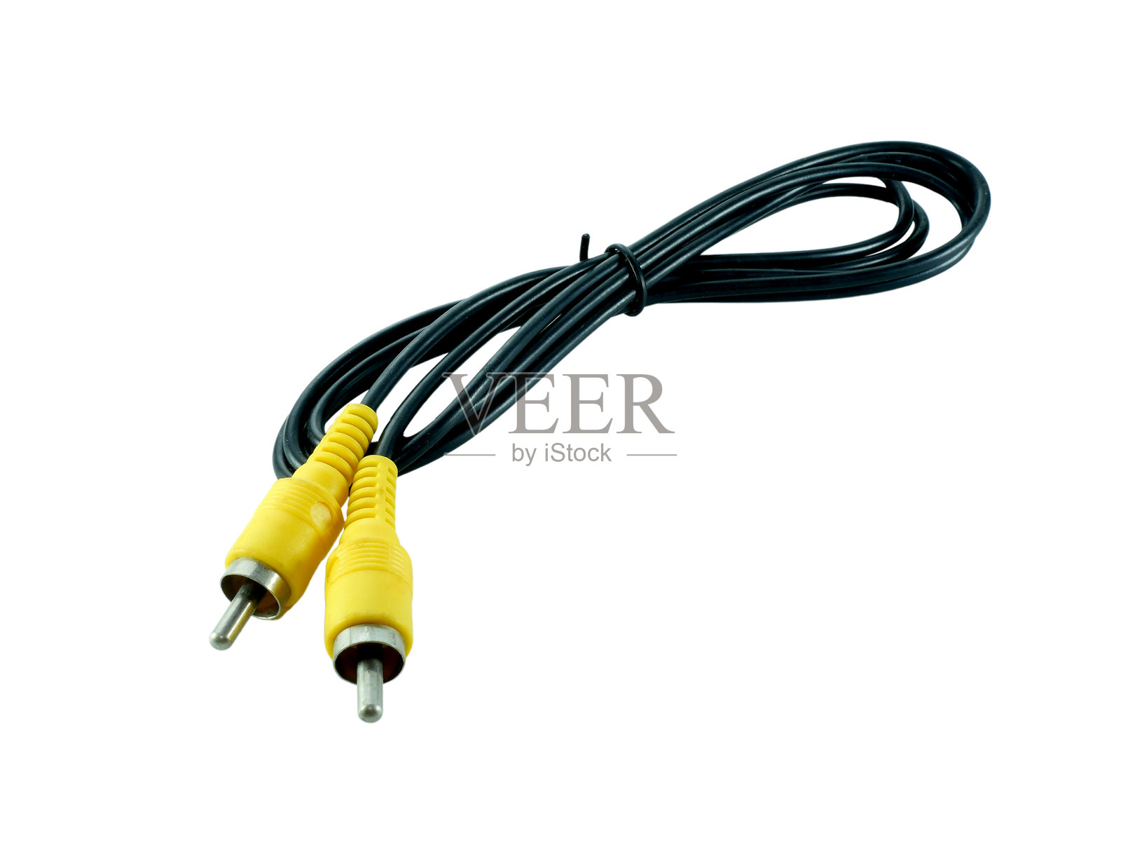 黄色插头在白色背景上孤立,带有抠图路径。照片摄影图片