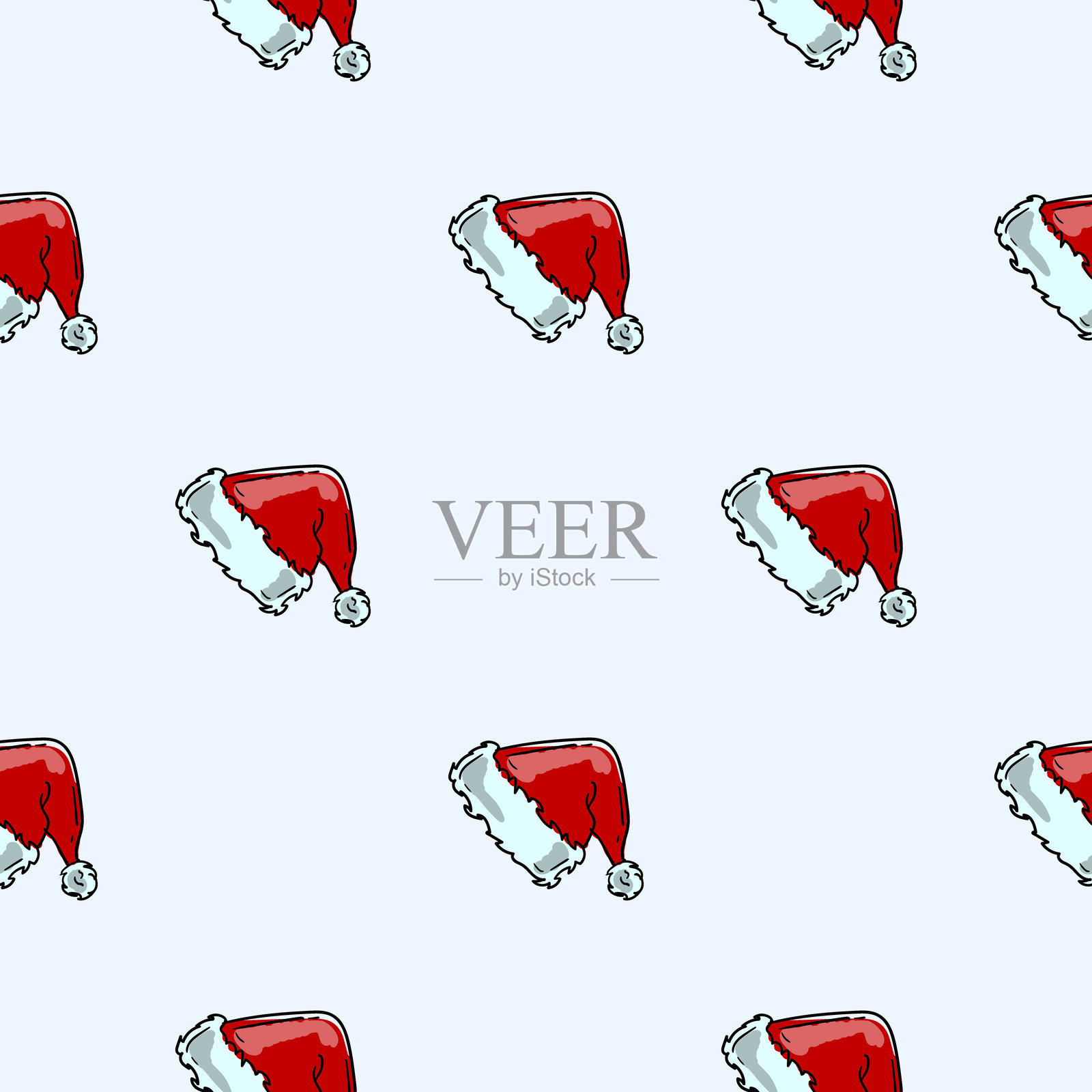 明亮的无缝图案,带有圣诞老人的帽子。无尽的新年和圣诞节背景。适用于装饰、包装纸和印刷设计。插画图片素材