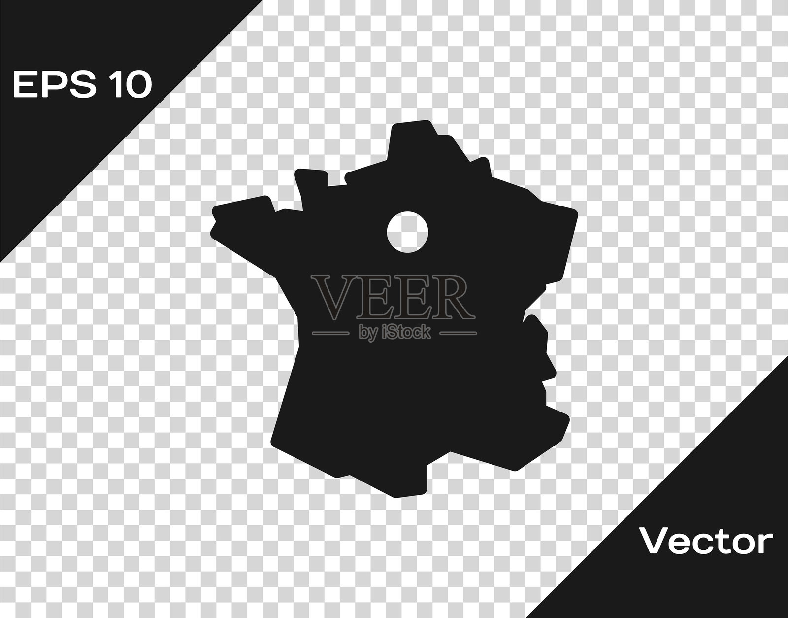 黑色法国地图图标,背景透明。矢量图。插画图片素材