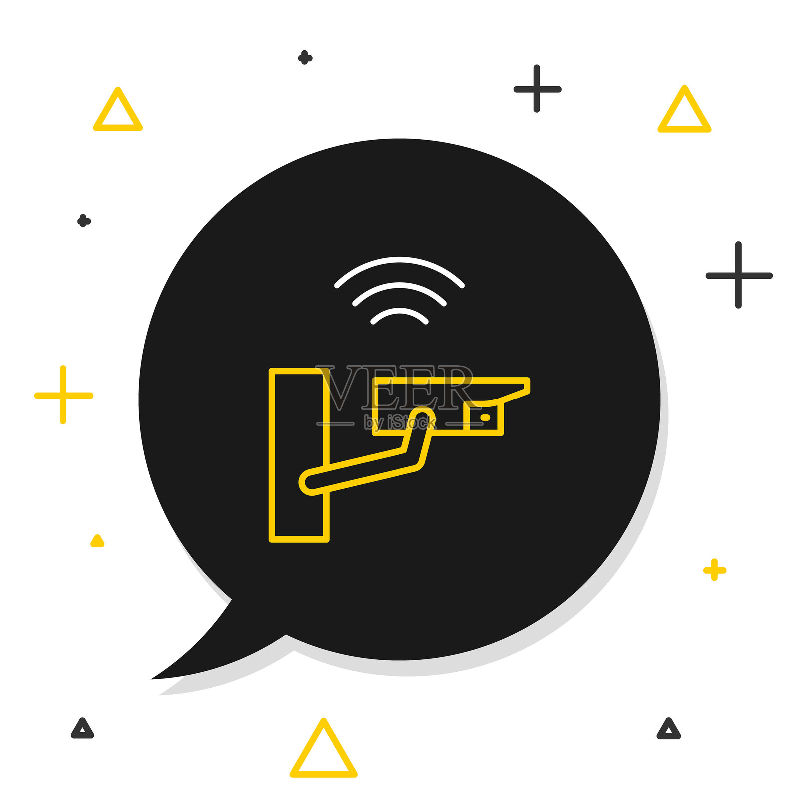 智能安全摄像头图标,线条风格,背景为白色。物联网概念,带无线连接。彩色轮廓概念。矢量图。插画图片素材