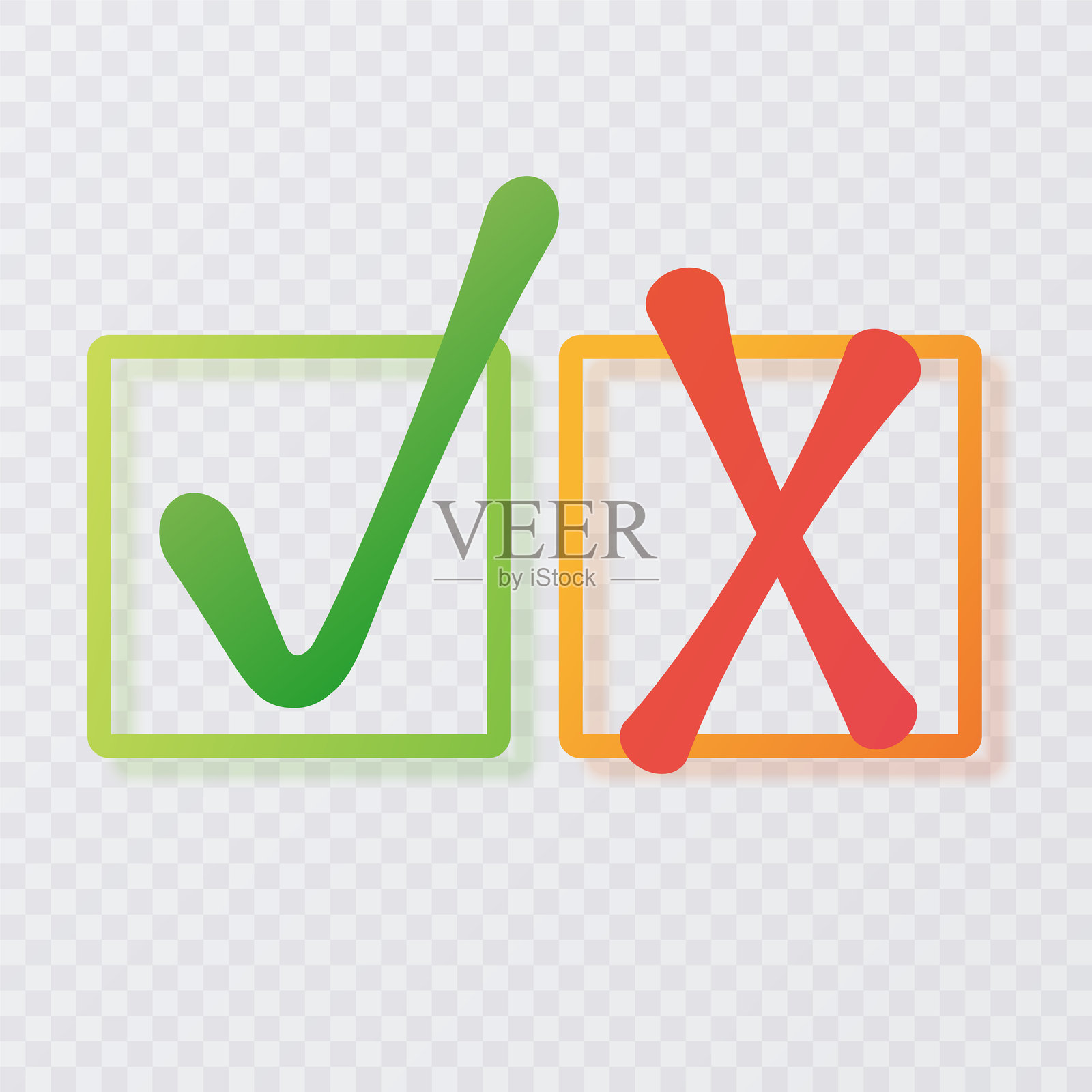 勾选标记图标与叉号和勾选标记图标集。矢量插图插画图片素材