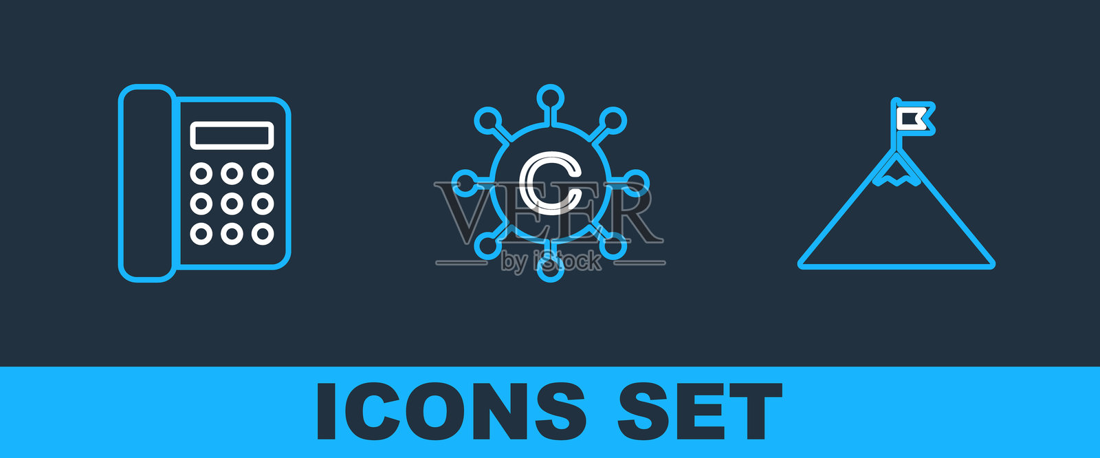 山脉和旗帜,电话和文案网络图标。矢量图。插画图片素材