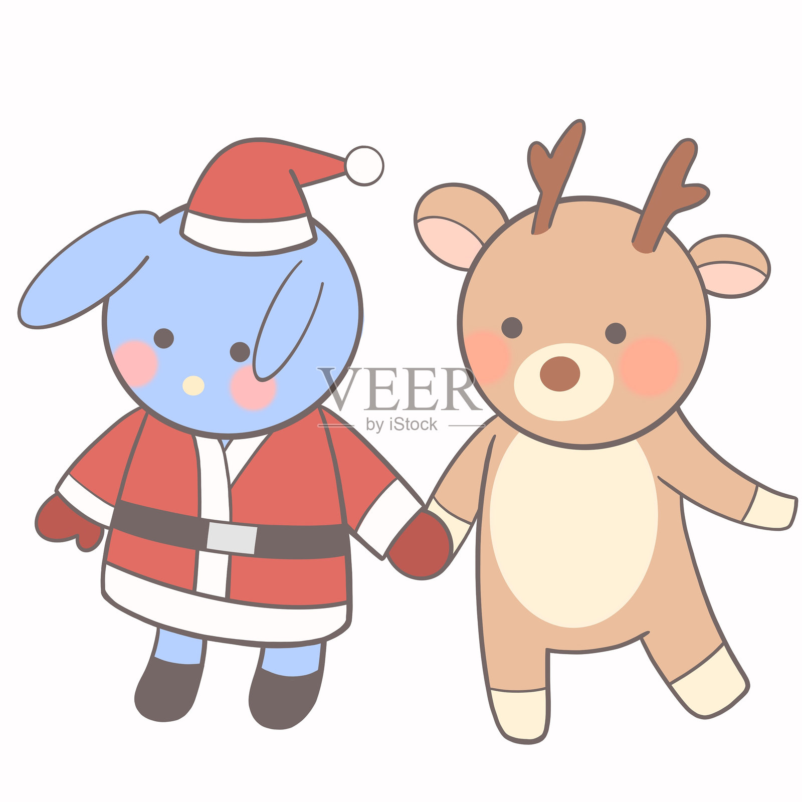 卡通圣诞兔子和驯鹿照片摄影图片