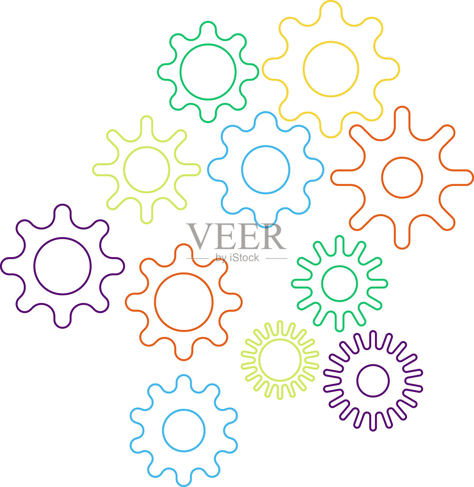 齿轮图标集。连接的齿轮,齿轮矢量插图。插画图片素材