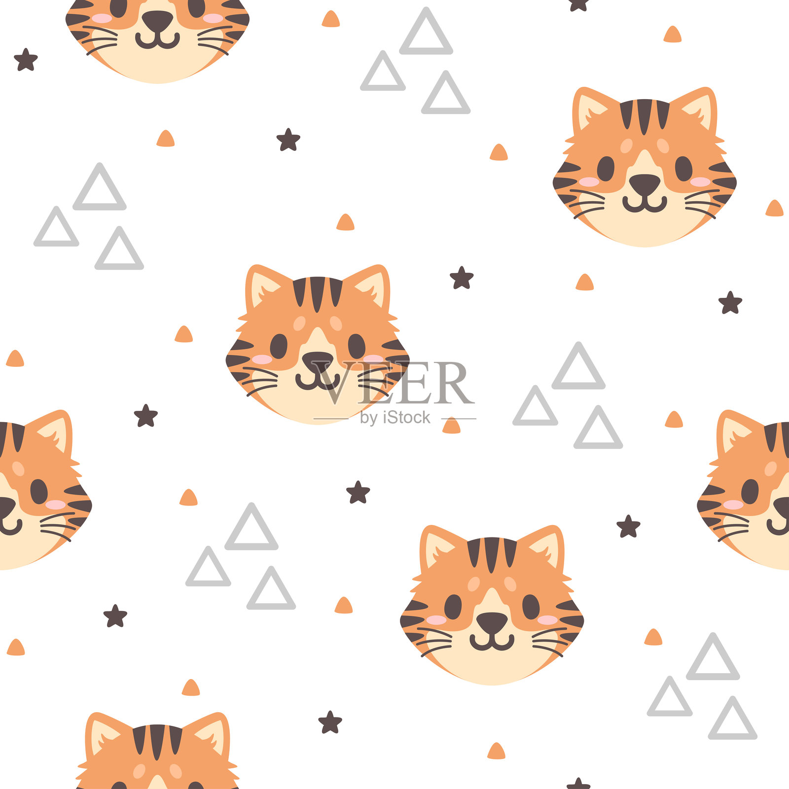 可爱的小老虎矢量图案时尚设计。插画图片素材