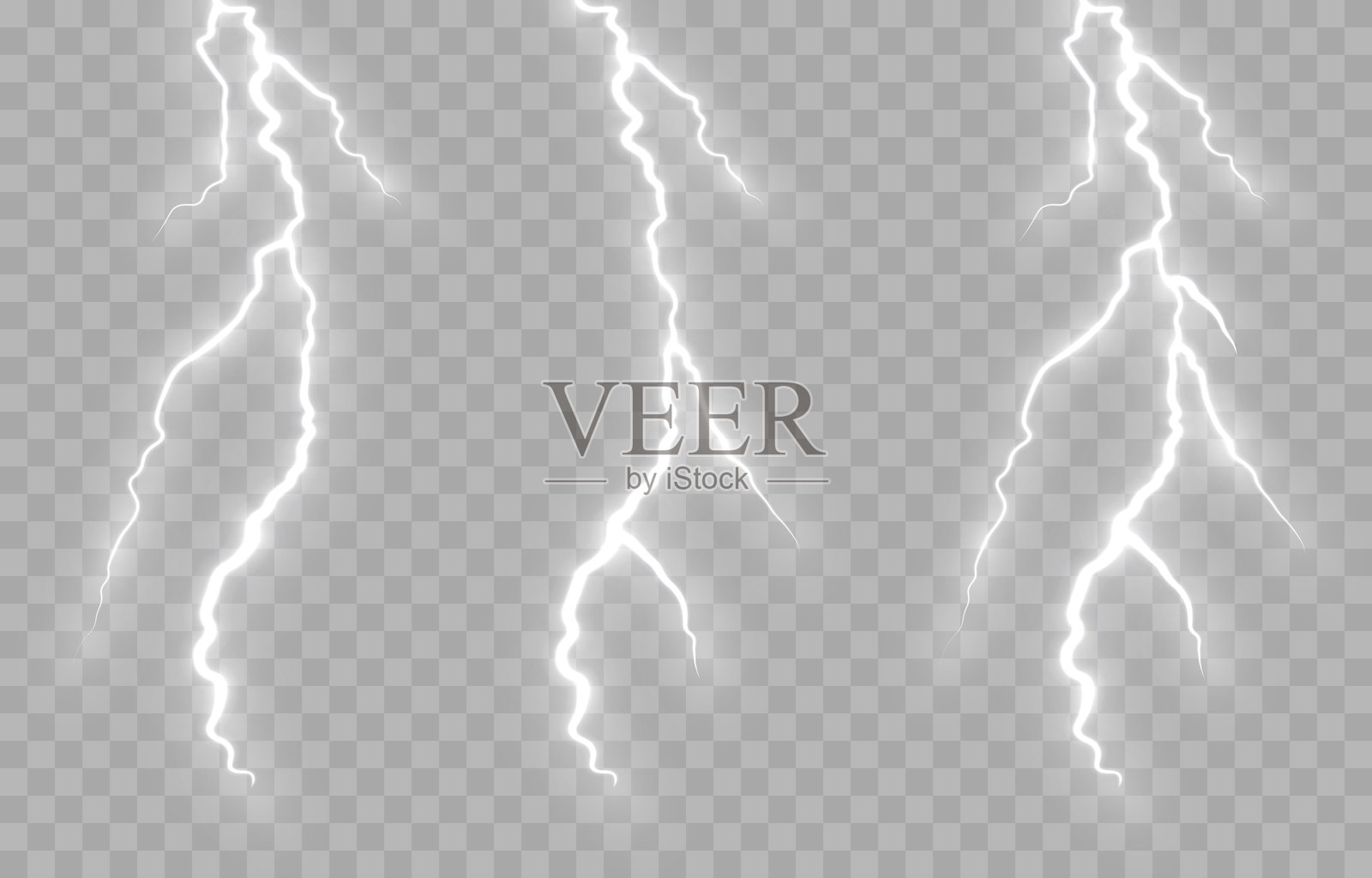 矢量闪电。雷暴中的闪电,明亮的光闪。自然现象。插画图片素材