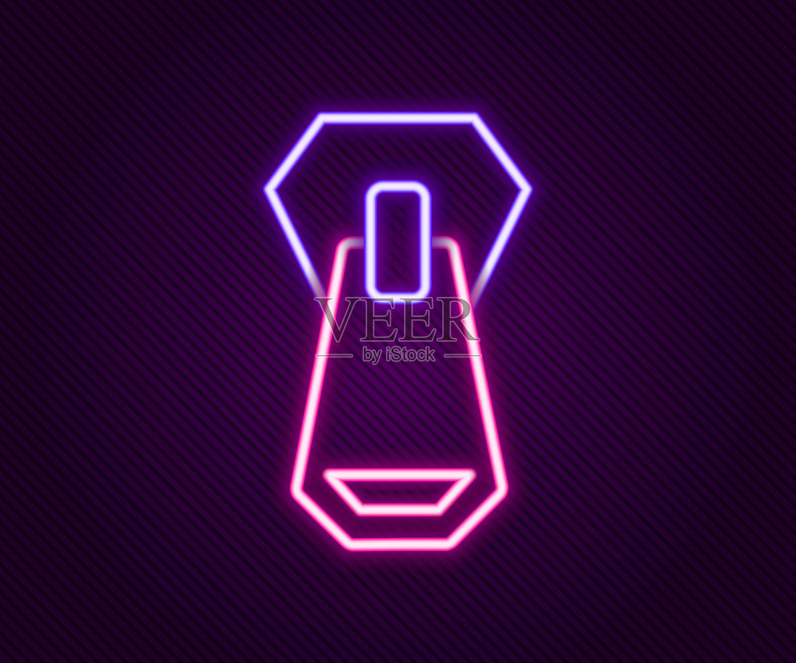 发光的霓虹线拉链图标,背景为黑色。彩色轮廓概念。矢量图。插画图片素材