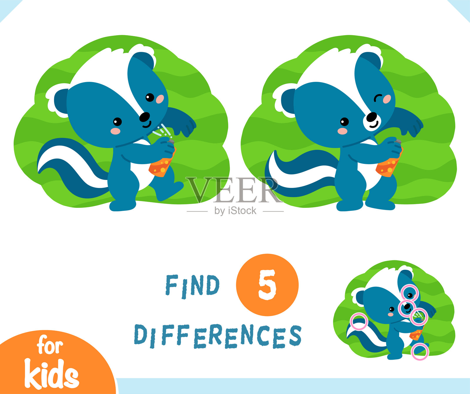 寻找差异的教育游戏,卡通角色臭鼬插画图片素材