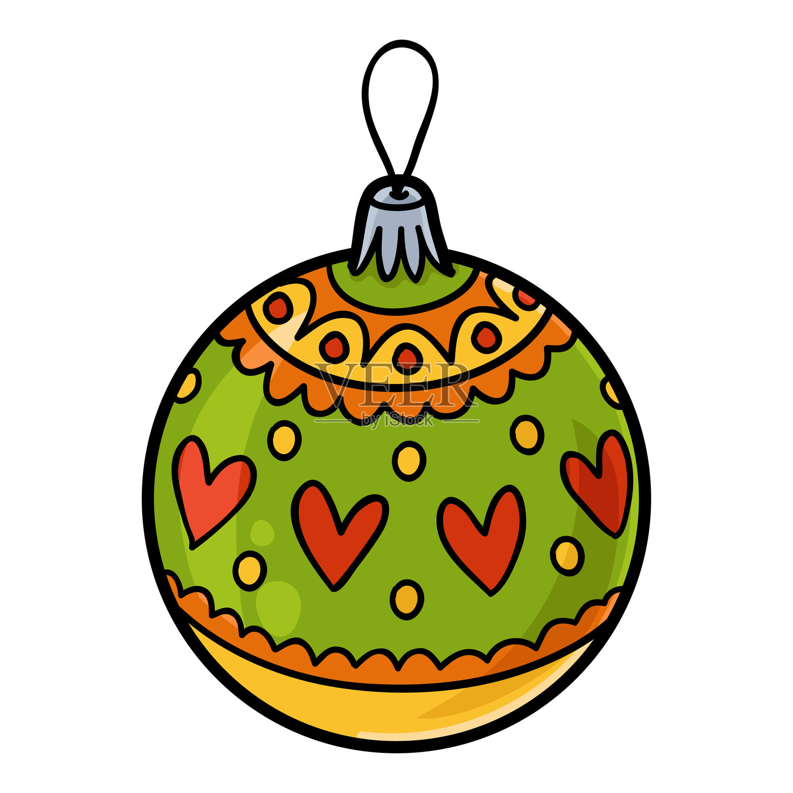 儿童卡通矢量插图,心形图案的圣诞球插画图片素材