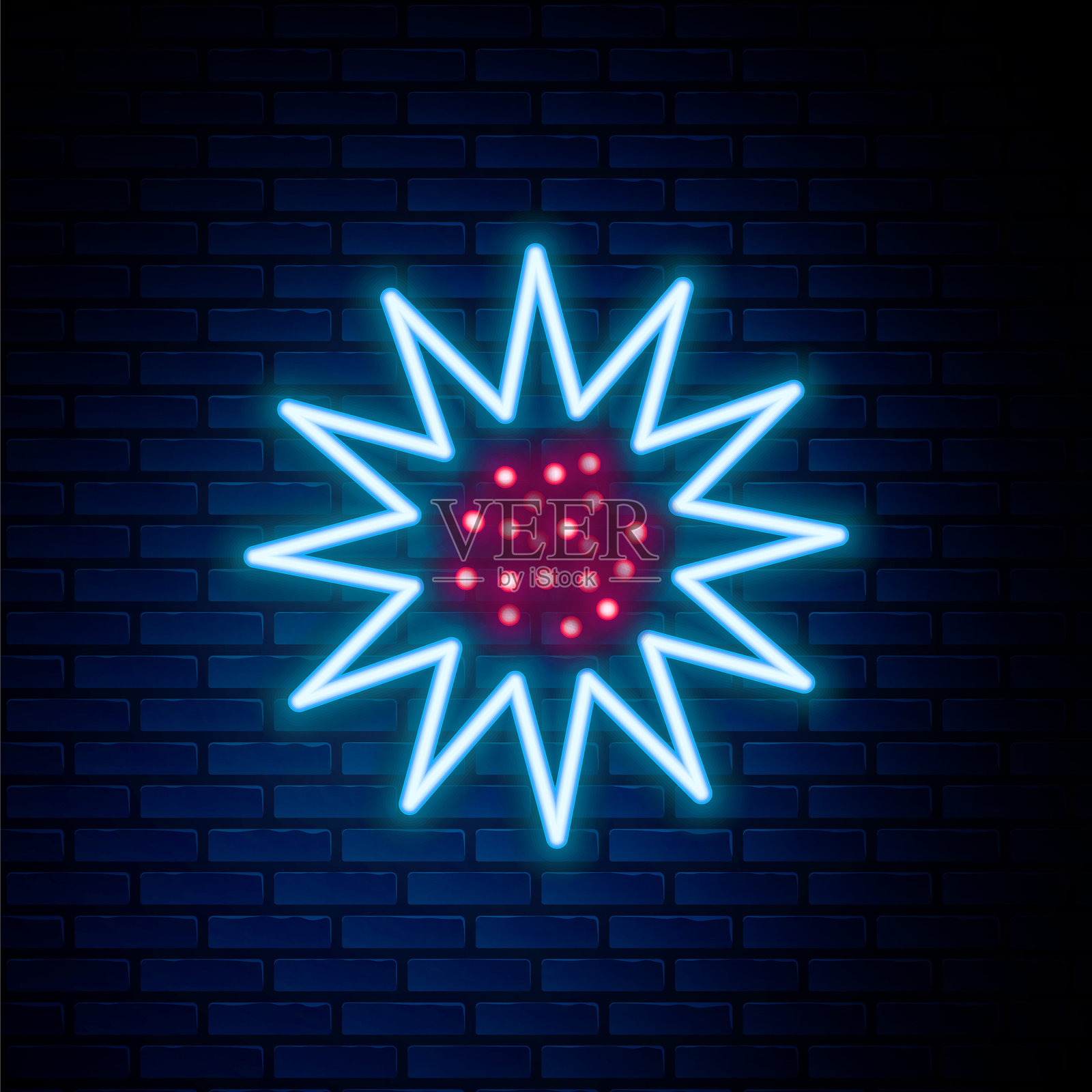 发光的霓虹线海胆图标,背景为砖墙。彩色轮廓概念。矢量图。插画图片素材