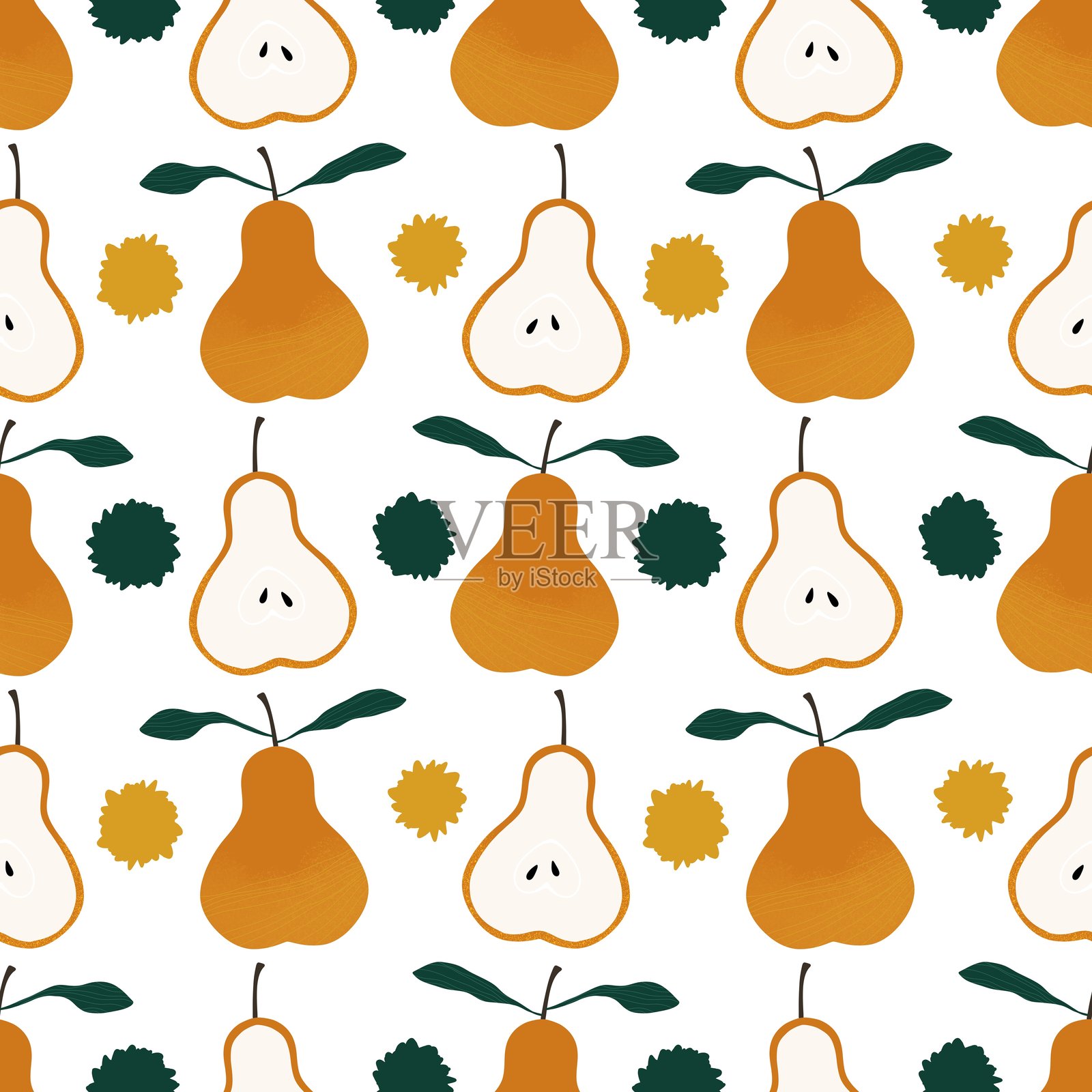 水果无缝梨子图案,适用于面料、纺织品和包装照片摄影图片