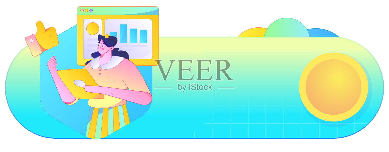 平面矢量插图展示商务人士在工作场景中操作插画图片素材