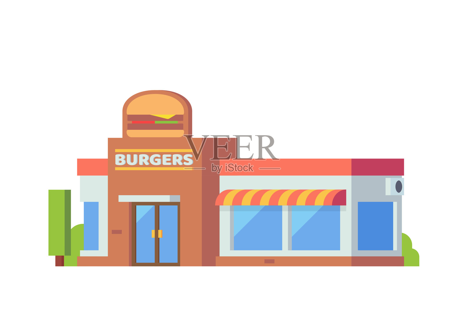 汉堡餐厅建筑扁平设计矢量插图插画图片素材