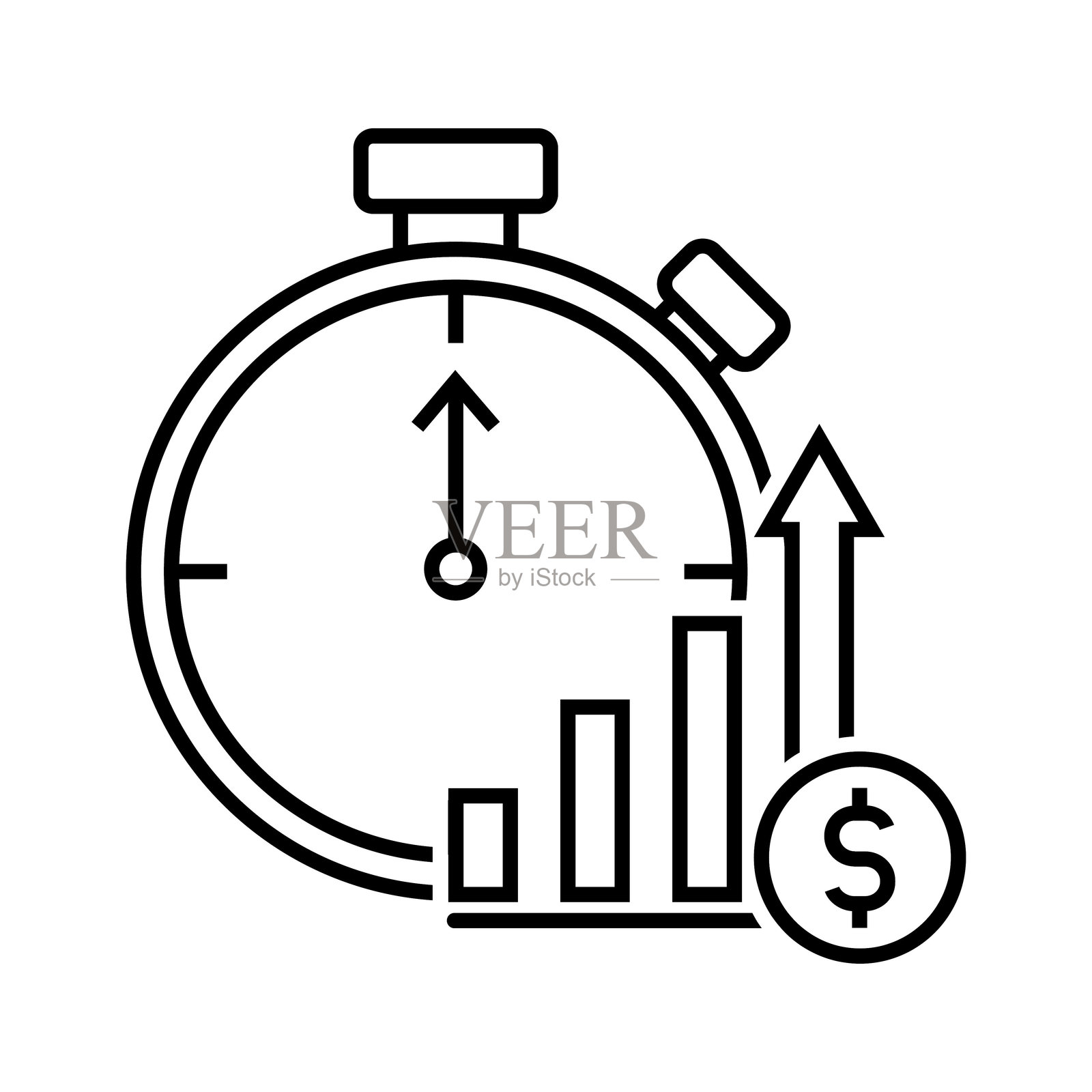 带有增长图表和金钱的秒表,商业和投资图标矢量图插画图片素材