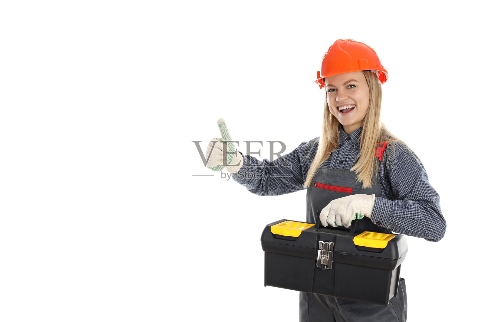 职业概念,身穿制服的年轻女性,背景为白色照片摄影图片