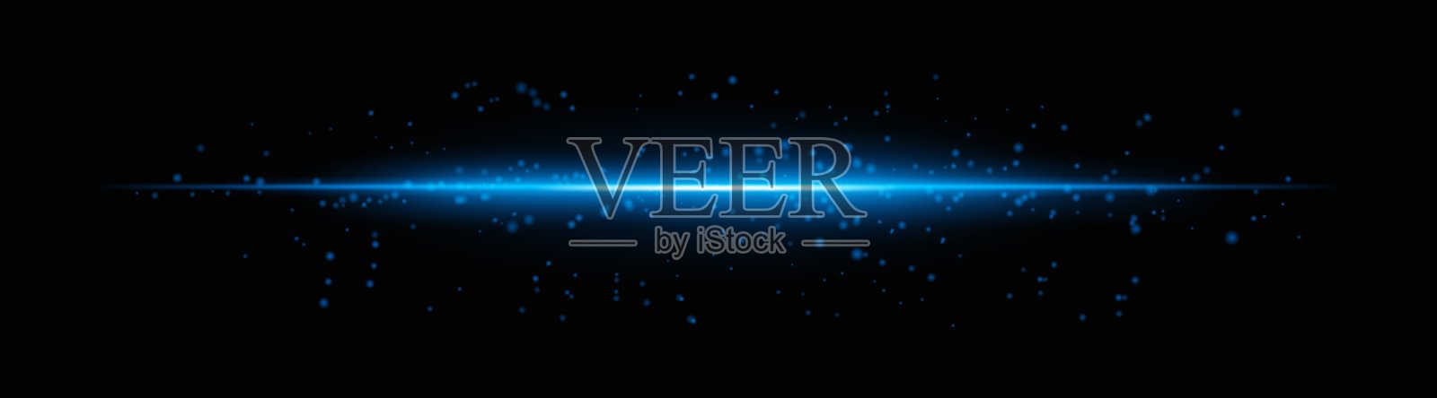 强烈的蓝色水平光束,伴有发光粒子和柔和的闪光效果。在黑暗背景上形成明亮的光线,理想用于增添未来感的光辉。插画图片素材